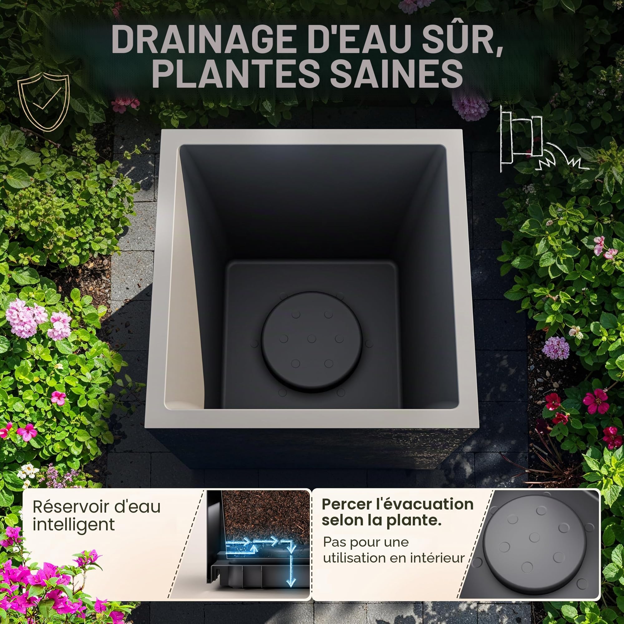 Ondis24 Pot de fleurs avec réservoir d'eau Vulkan 40, résistant à l'hiver (Gris clair)