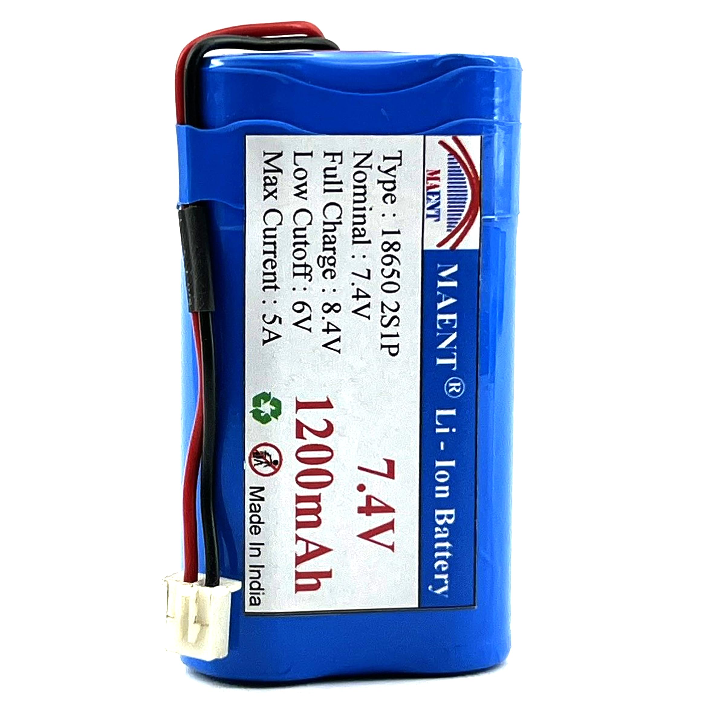 7.4V 18650 Lithium ion Rechargeable Battery 2S1P with JST PH2.54 DC Plug Balance 8.4V for Electronics Toys Lighting Equipment DIY Robotics Project Work (2 Pin JST 2.54mm, 1200 mah)-image-40