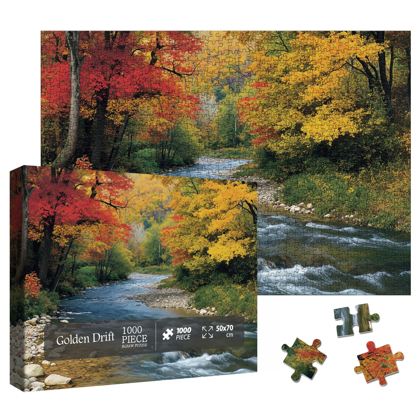Beautiful Forest Landscape Puzzles for Adults 1000 Pieces, Aesthetic Autumn River Plant Jigsaw Puzzle, Impossible Nature Art Puzzles