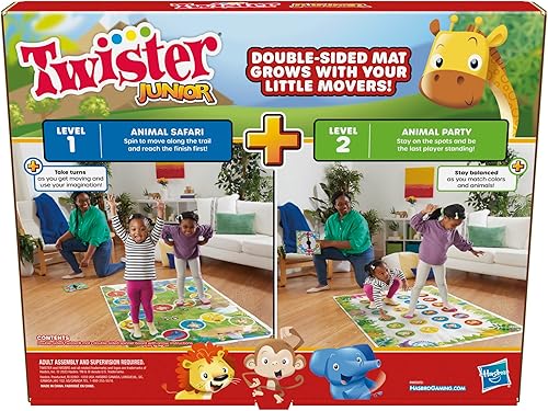 Miniatura 2 de Hasbro Gaming Twister Junior Game, Animal Adventure 2 caras Mat 2 juegos en 1, juego de fiesta para niños de 3 años en adelante y 2-4 jugadores