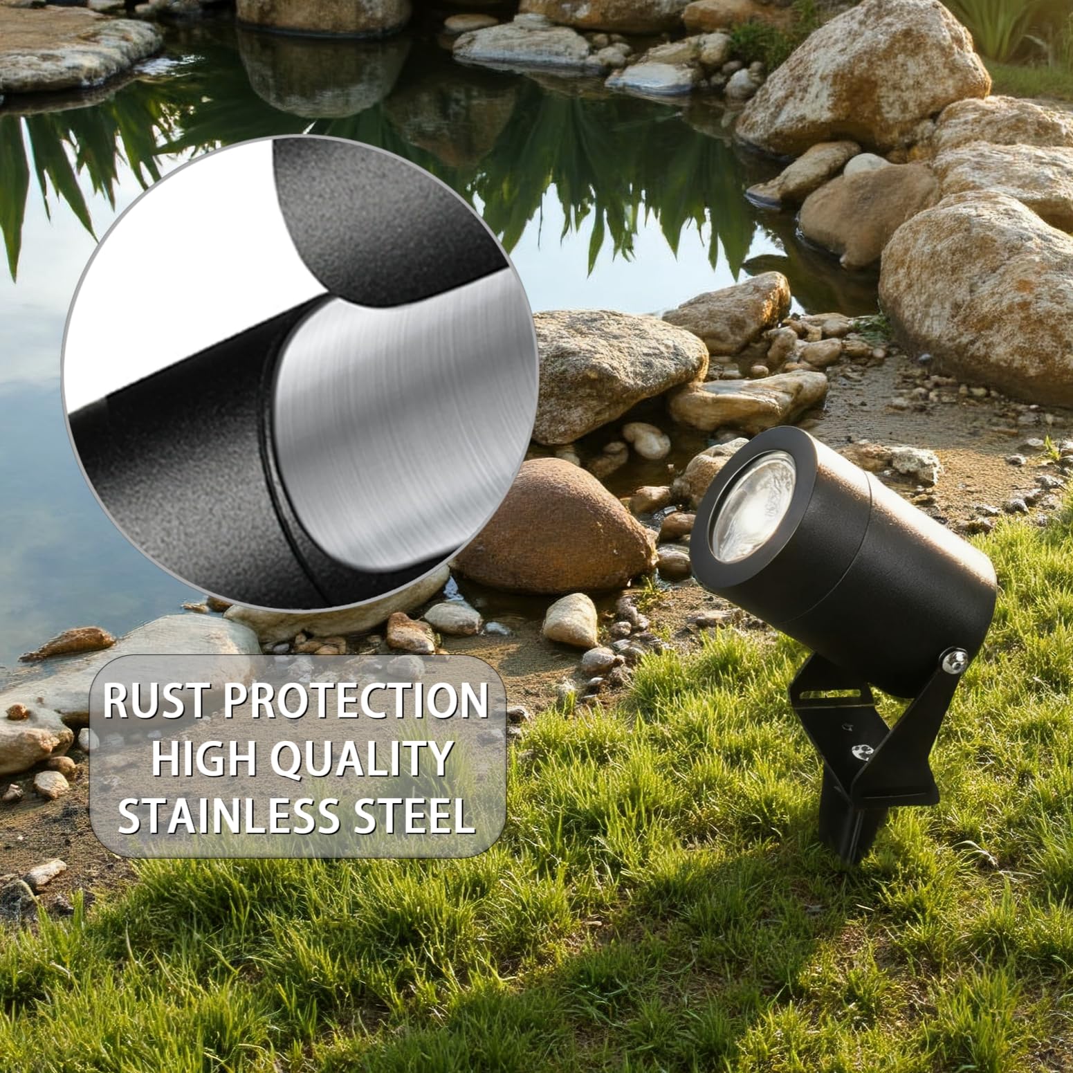 JNR Focos Jardin Exterior con Pincho, IP65 Impermeable, Negro 2 Pack | Acero Inoxidable Foco Jardin Exterior Con Cable de 2 M, con GU10 LED 5W 3000K Bombilla, Lámpara para Césped, Paisajes