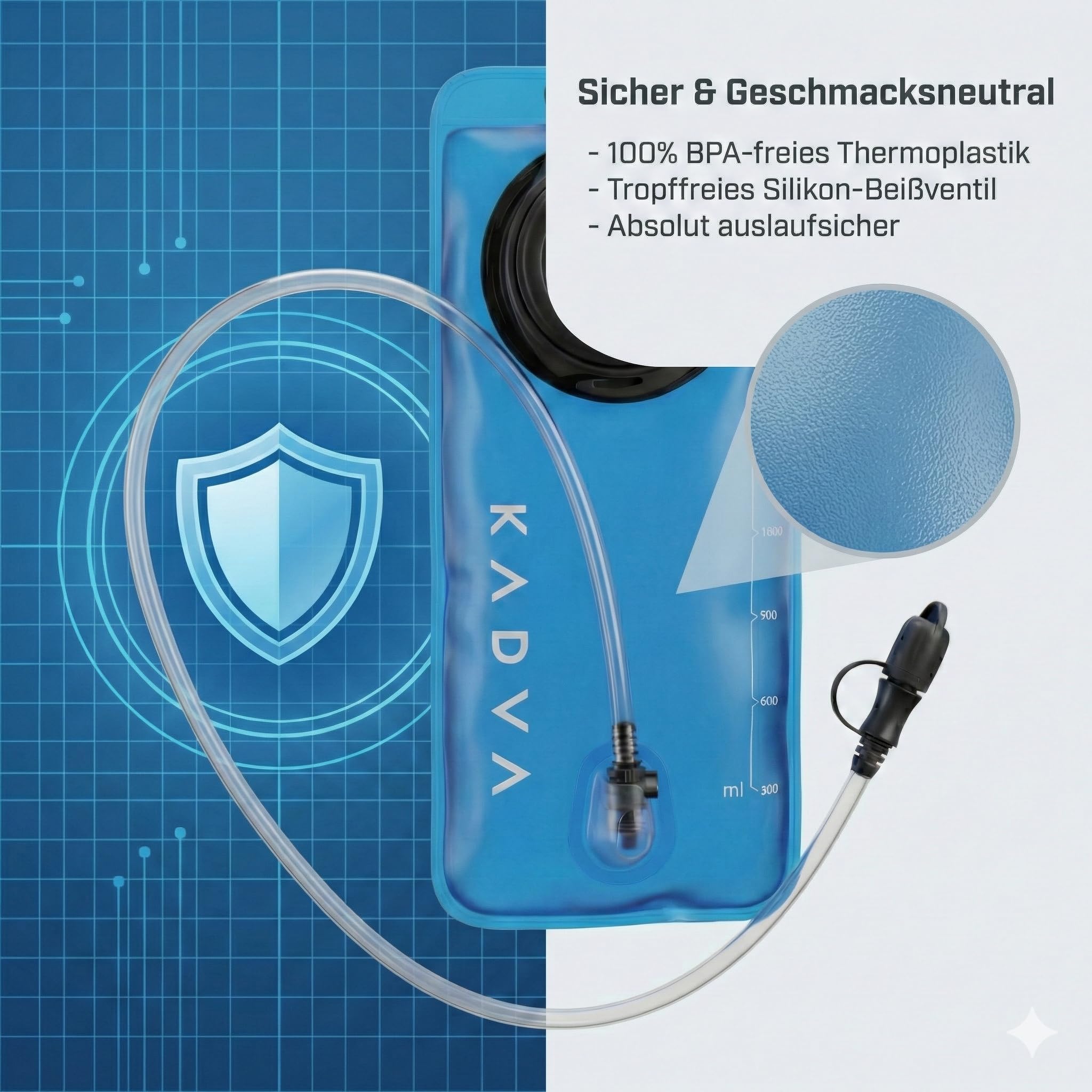 KADVA Bolla per Bere – a Prova di perdite e Facile da Pulire – Termoplastica Senza BPA con Sistema ClickFit – 2 Litri Blu – per Escursioni, Corsa e Ciclismo