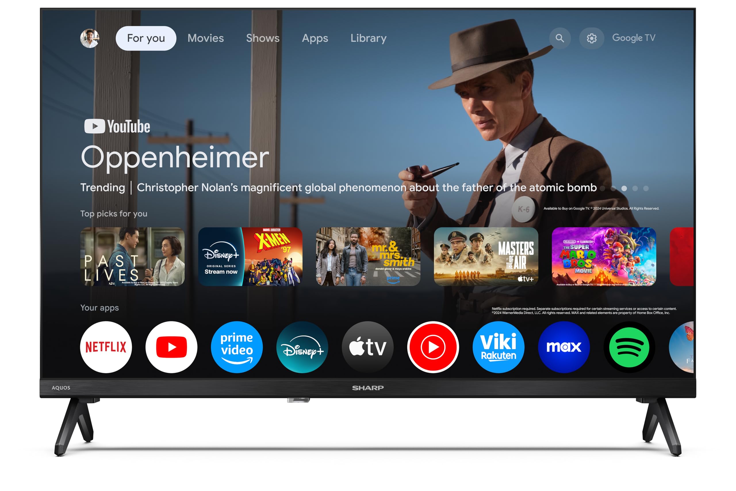 SHARP 24HF2365E – Google TV, 24" HD, Rahmenlos, 60 Hz, Bluetooth, Ton 2x3 W, HDMI x3, USB x2, Farbe Schwarz [Energieklasse E]