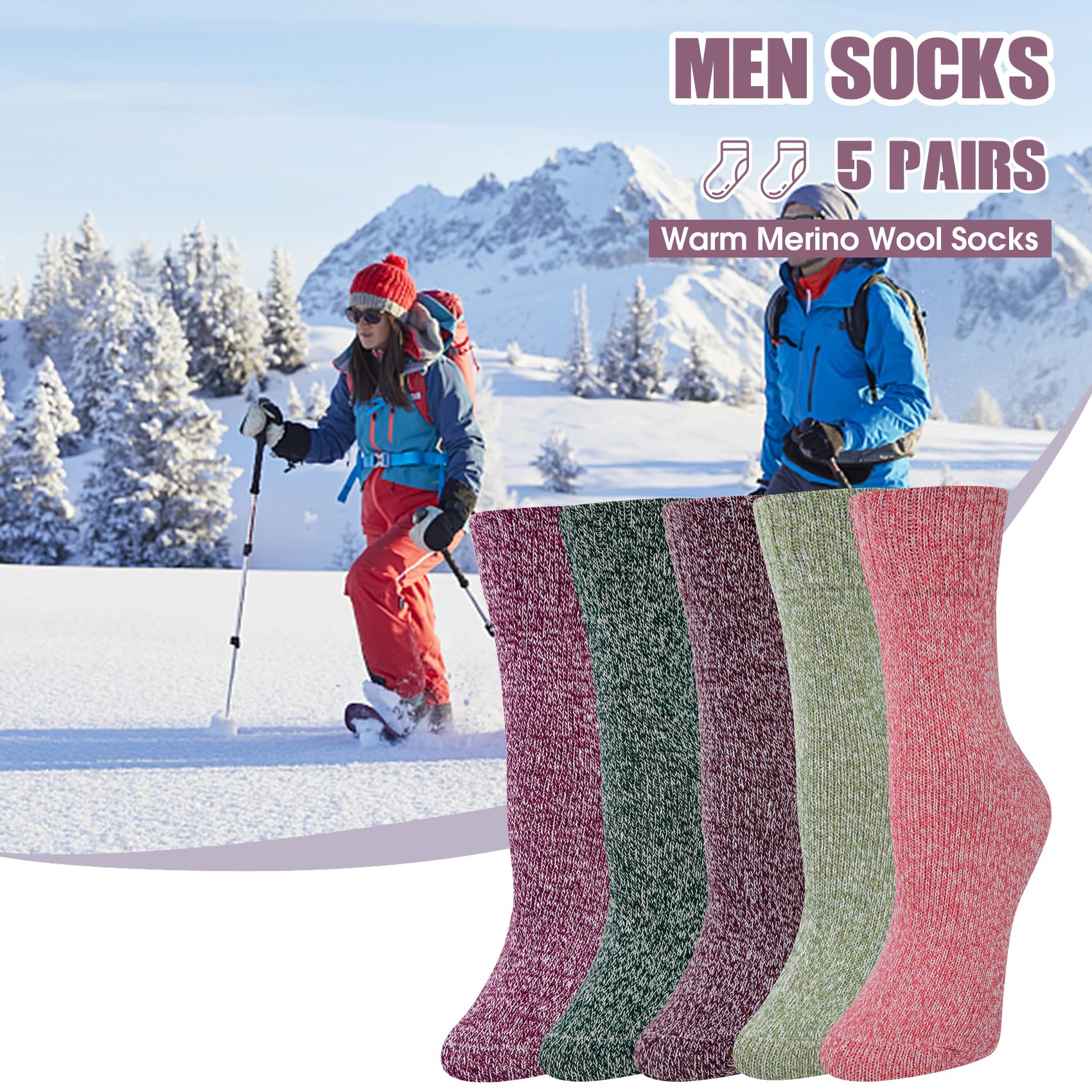 Chalier Finery 5 Paia Calze Invernali di Lana da Donna, Calzini Termiche Spesse da Donna, Calze Caldo Cotone Donna, Regalo di Natale per il Compleanno da Donna