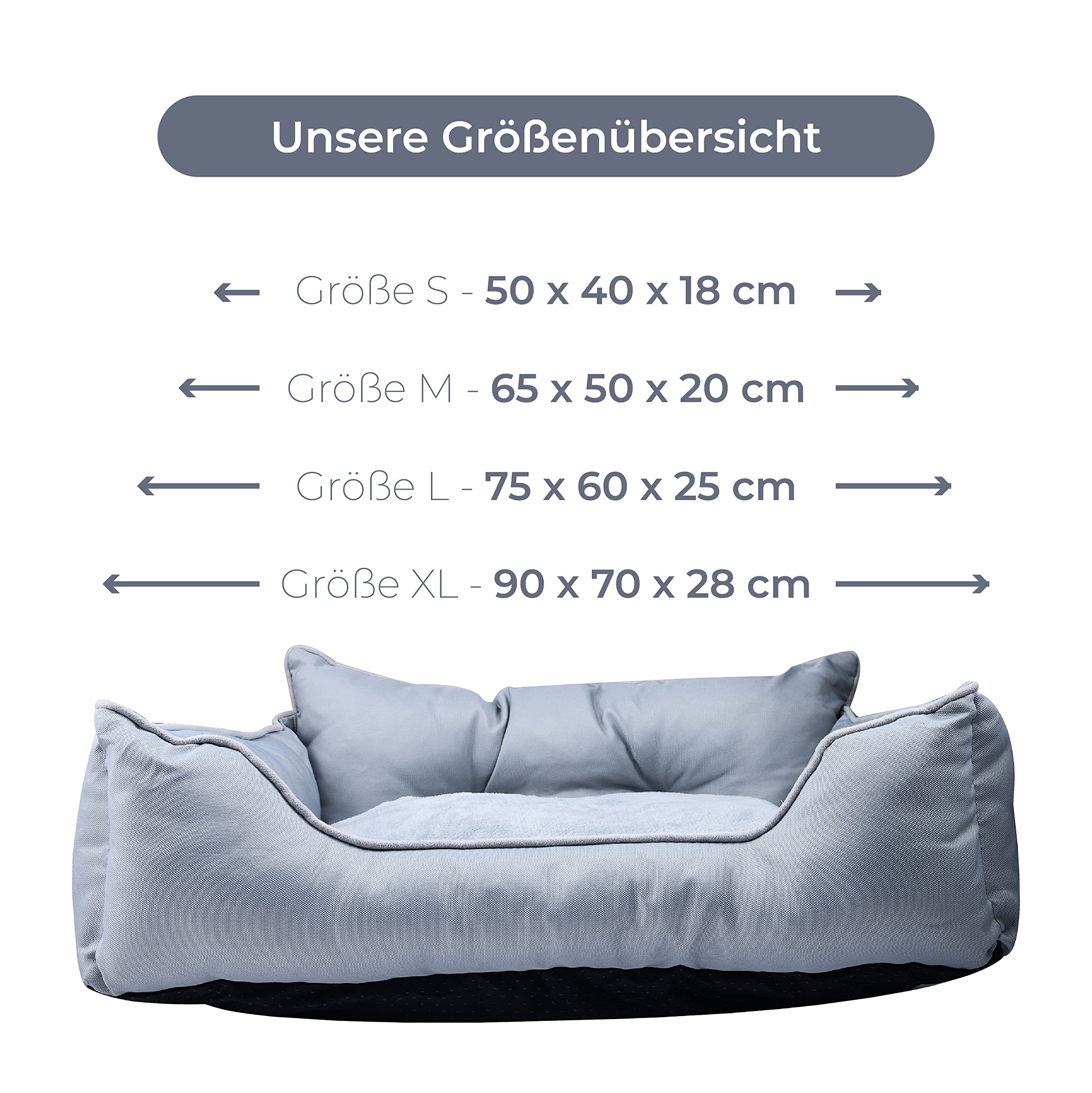 United Colors of Benetton. Pets - Hundebett, Ergonomisches Bett für Große Hunde, Aus Polyester, Waschmasschinegeeignet, Grau, Größe XL, 90x70x28 cm