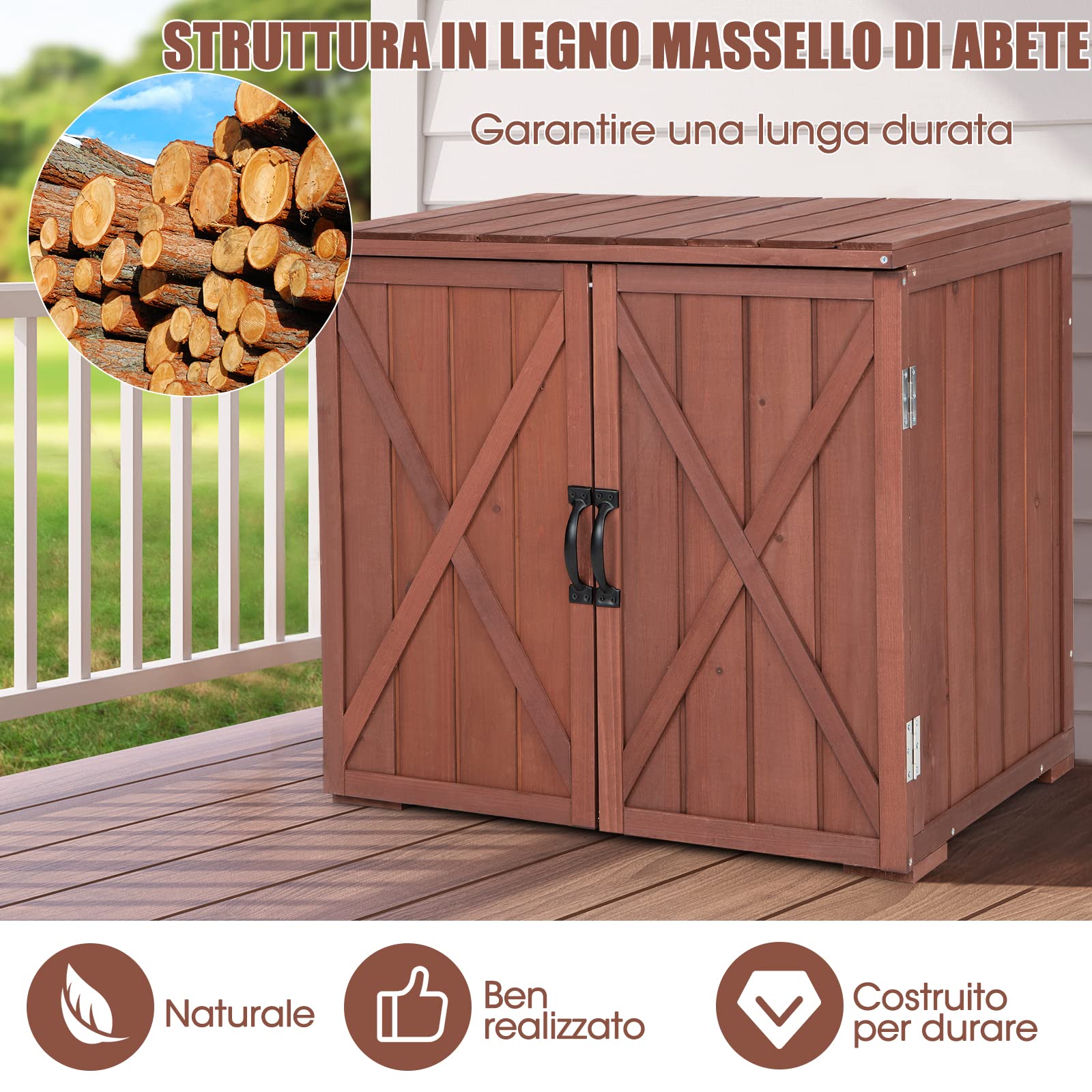 COSTWAY Casetta da Giardino in Legno di Abete, Capanno da Esterno con Doppie Ante Magnetiche e Comode Maniglie, Ideale per Giardino, Giardino, Fattoria e Cortile, 77 x 56 x 72 cm