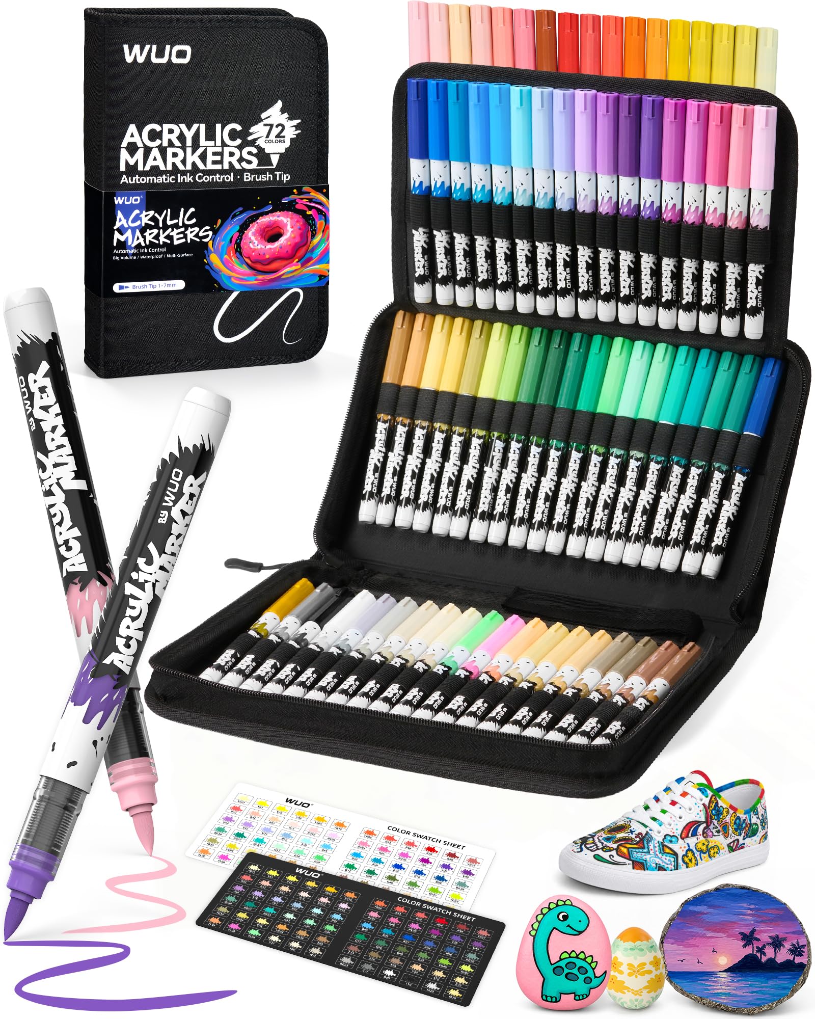 WUO 72 Pack Acrylic Paint Markers with Automatic Liquid Ink Control System
