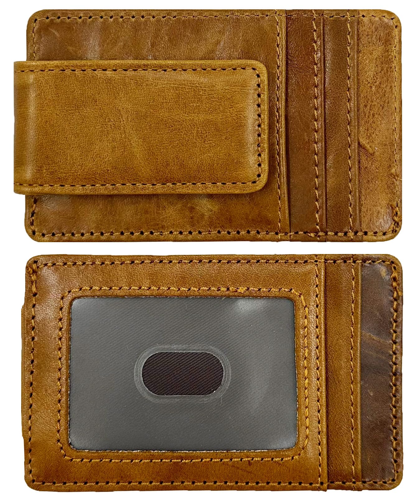 YUHAN PRETTY Front Pocket Wallets for Men with Magnet Money Clip RFID Blocking Leather Minimalist Slim Wallet Credit Card Holder (Small Brown)