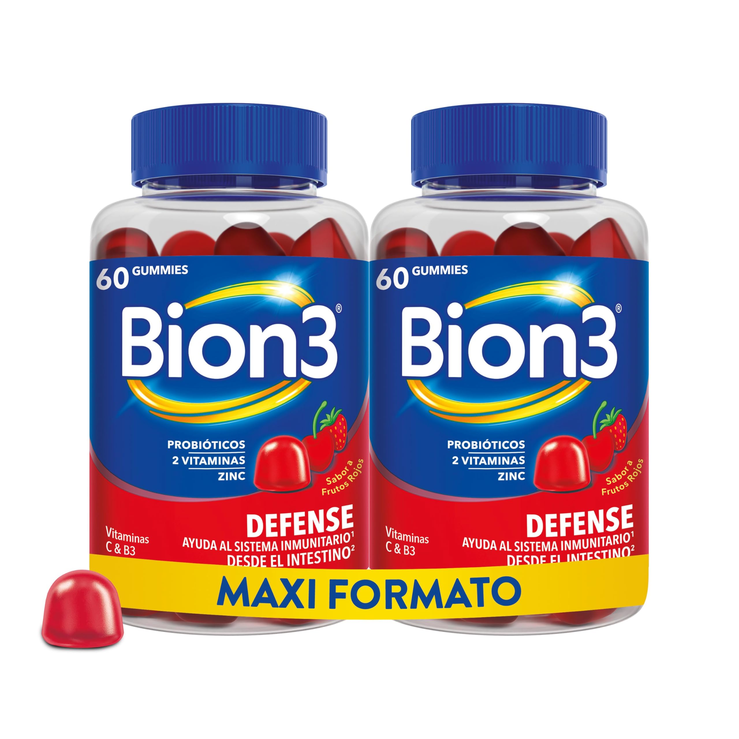 Bion3 Gummies Defense, Complemento Alimenticio Multivitamínico para Ayudar al Sistema Inmunitario¹ con Probióticos, Vitamina C, Vitamina B3 y Zinc, 60x2 gummies, para 1-2 meses de uso
