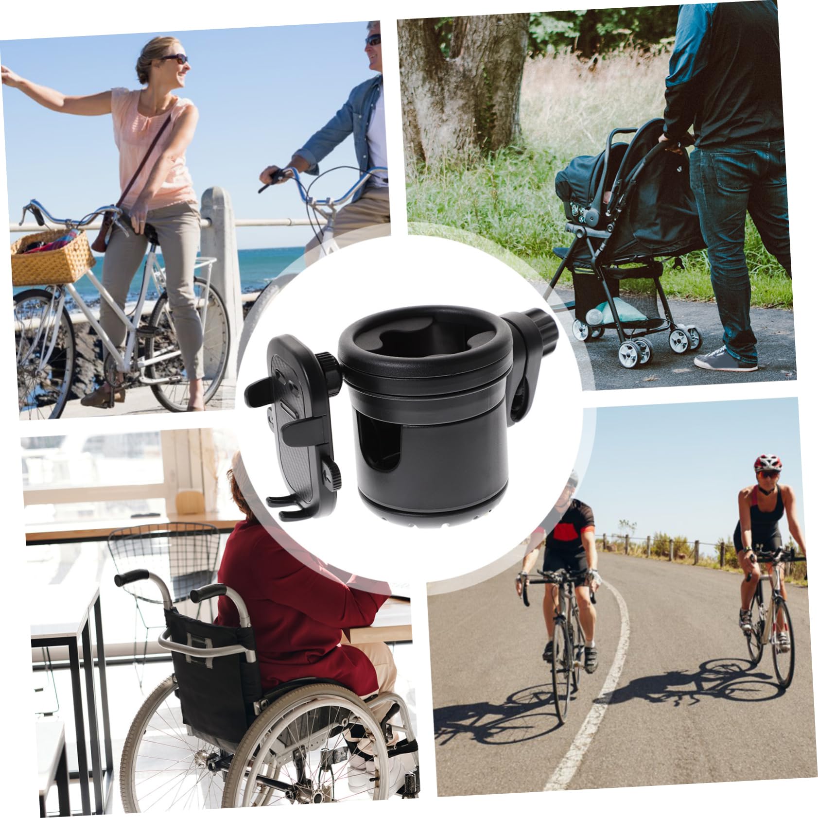 HANABASS Portabicchieri per Passeggino con Supporto per Smartphone, Fissaggio Sicuro per Bottiglia o Tazza, Plastico e Metallo, per Scooter e Parco