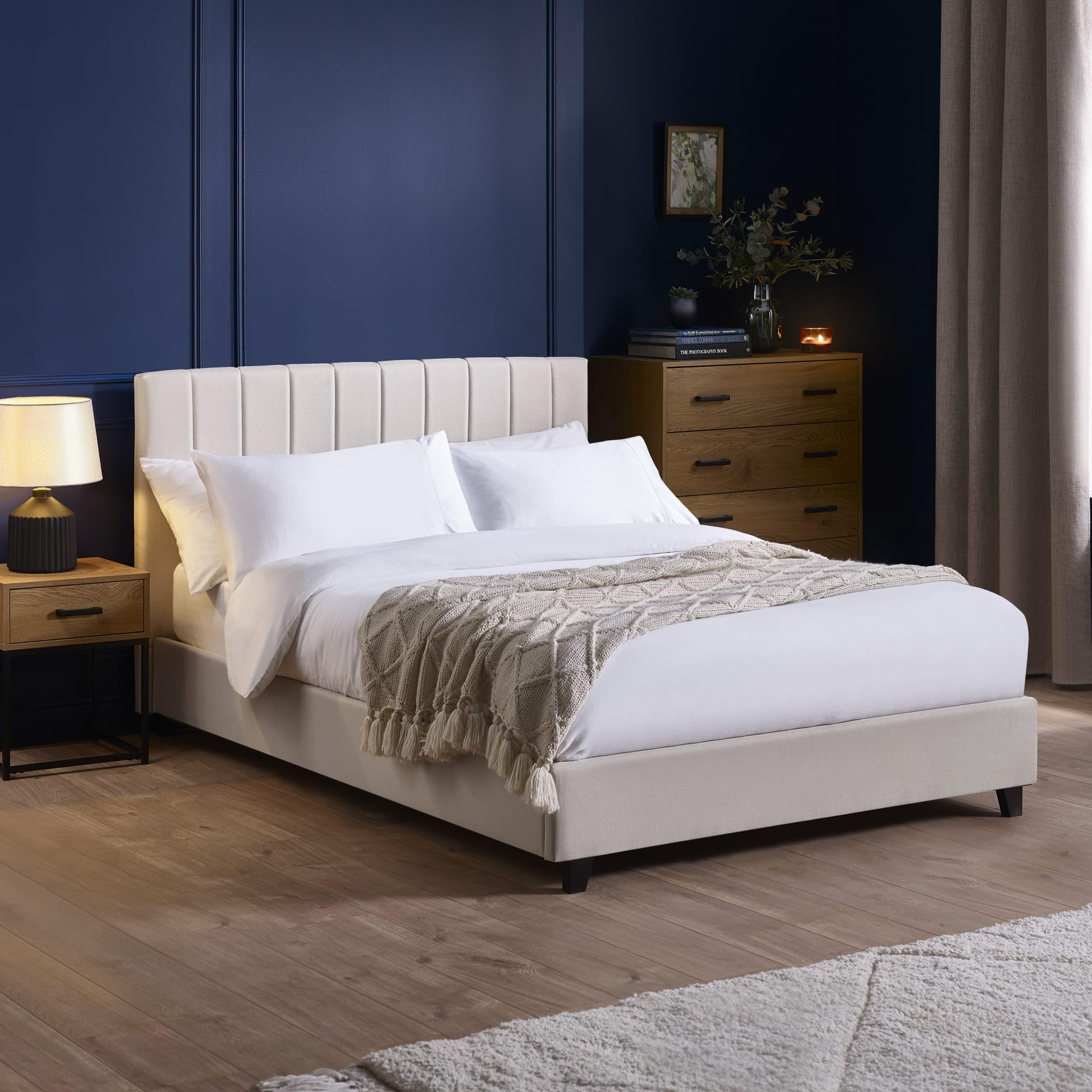 So'home Avira Fabric Upholstered Bed Unisex Oatmeal Double Size (135 X 190Cm)