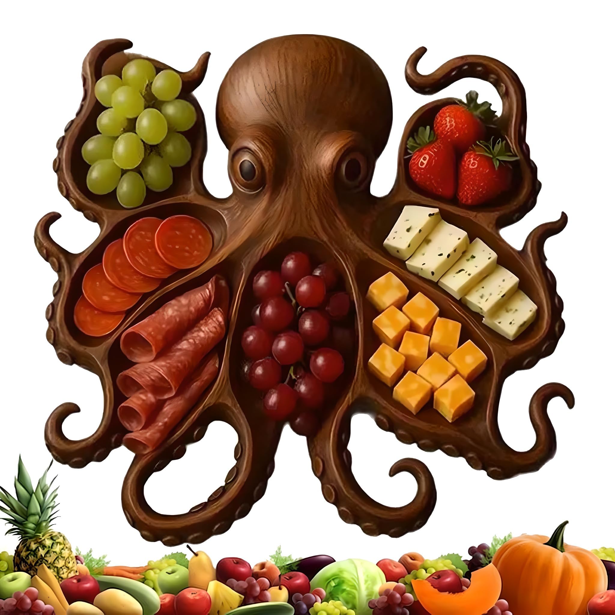 Octopus Charcuterie Board Holz Servierplatte Octopus Snackplatte Käsebrett Lebensmittel Serviertablett Behälter für Home Kitchen Decor Käse, Nüsse, Obst & Fleisch