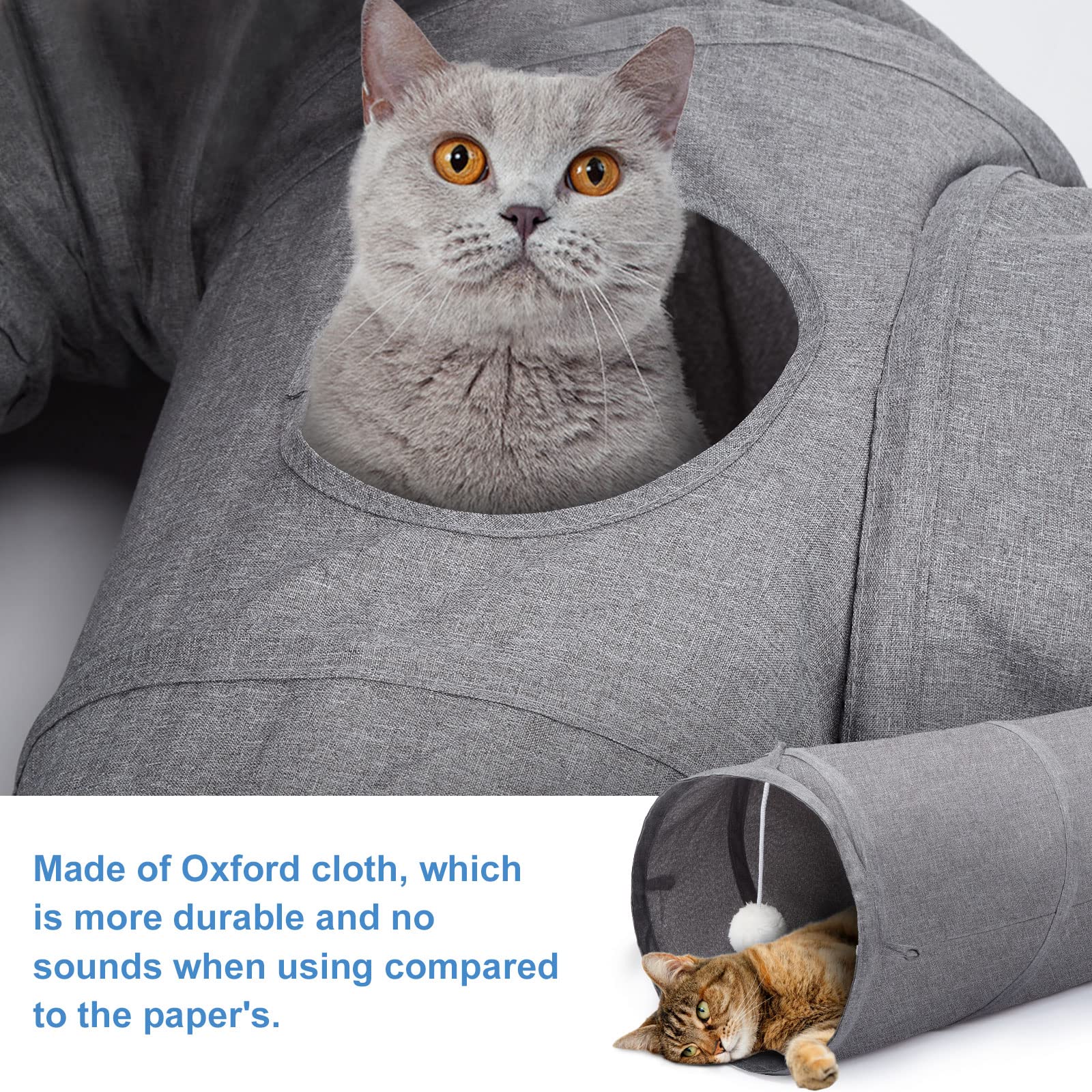 Ownpets Grand tunnel en forme de U pour chat avec 3 voies en tissu Oxford robuste, pliable et résistant aux déchirures, avec plusieurs sorties, boule suspendue et baguette taquineur, diamètre 30 cm