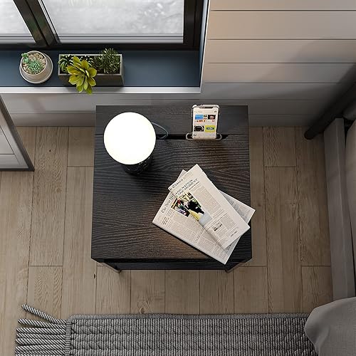 Miniatura 5 de CubiCubi Mesa auxiliar con compartimento de almacenamiento, mesa auxiliar pequeña, archivador rústico, gestión de cables, mesita de noche, sala de