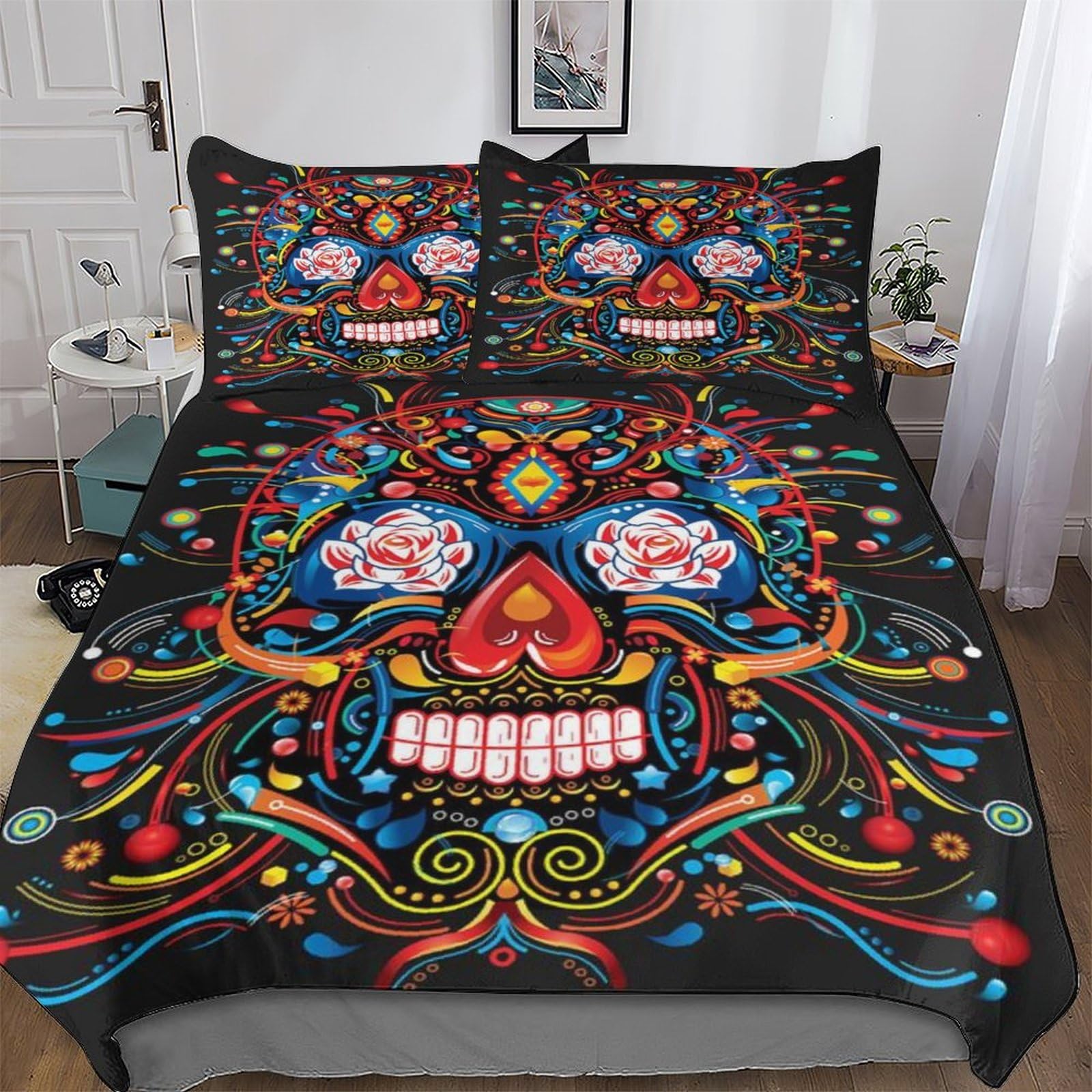 AASWSWW Skull Bedding Set Duvet Cover 3 PCS With Pillowcases Soft Microfiber Quilt Cover Suitable for Children Teens Adults King(220x240cm)
