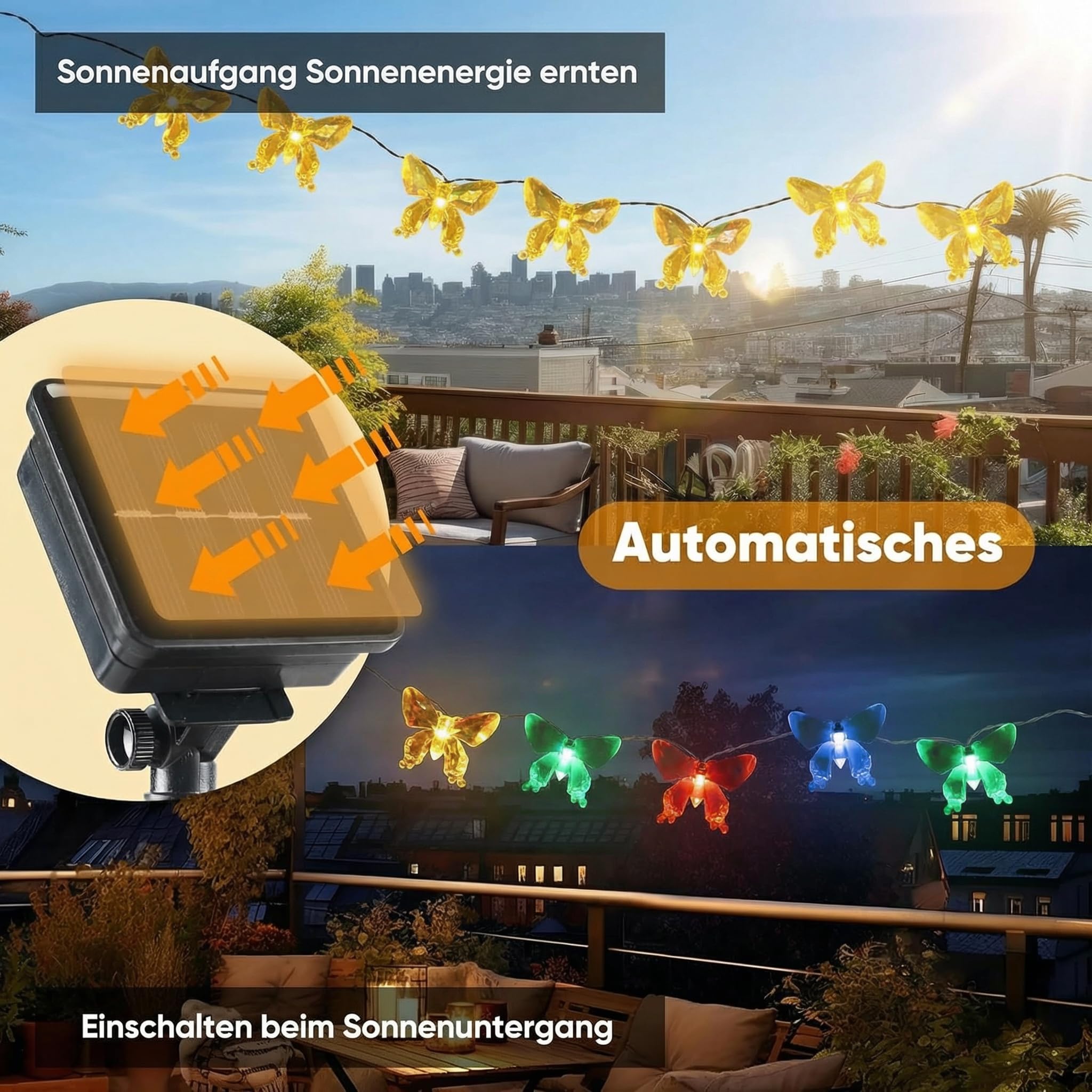 Guirlande Lumineuse Solaire Extérieure Papillon, 8M 40 LED avec Câble de 2M, 8 Modes, Étanche IP67 pour Jardin, Balcon, Terrasse, Arbre, Fête - 5