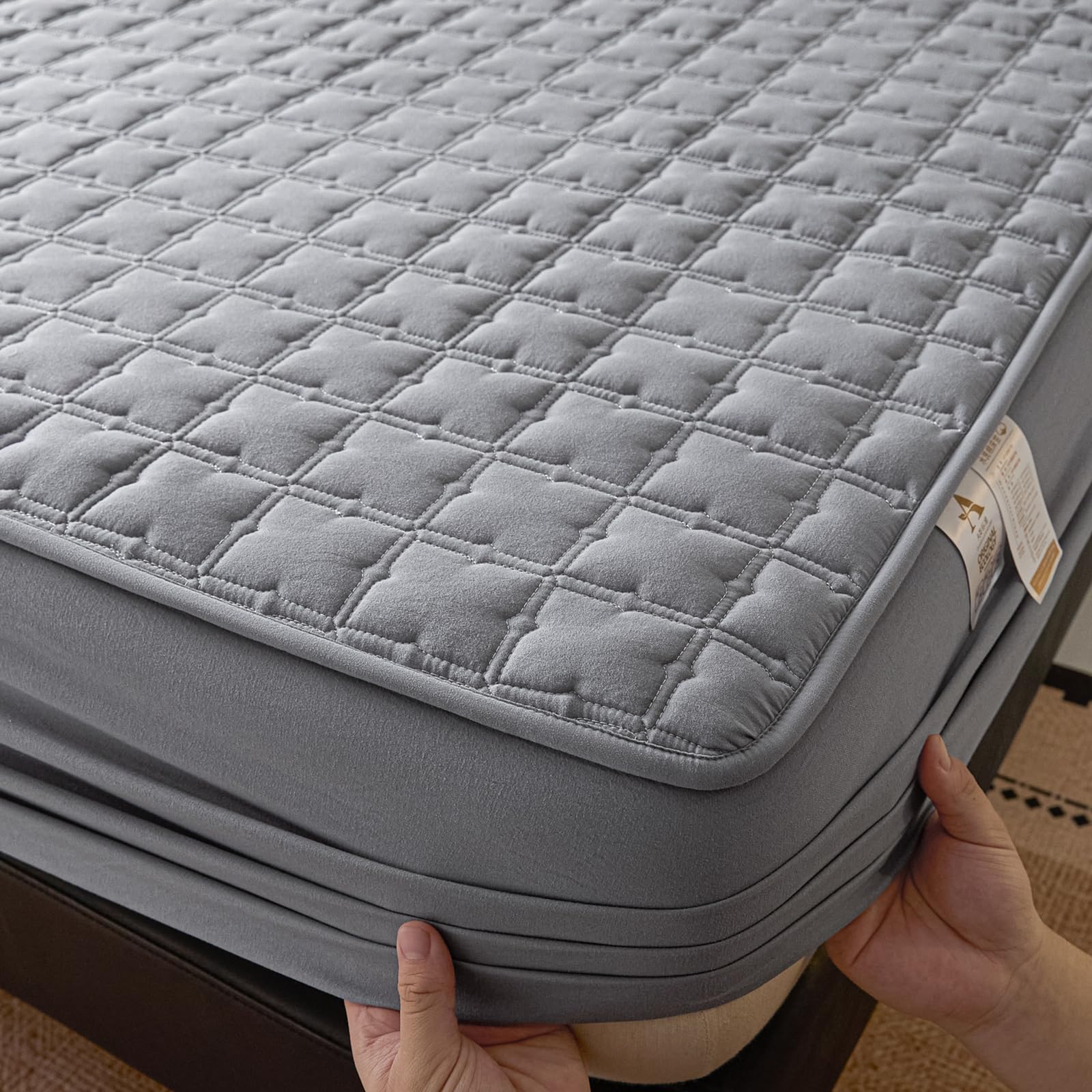 Spannbettlaken 180x200 Khaki Baumwolle Großes Doppelbett | Einfarbig，360°elastische,Ganzjahresgeeignet,mit 2x Kissenbezug von 50x75 cm,Passend für Matratzen bis 30 cm