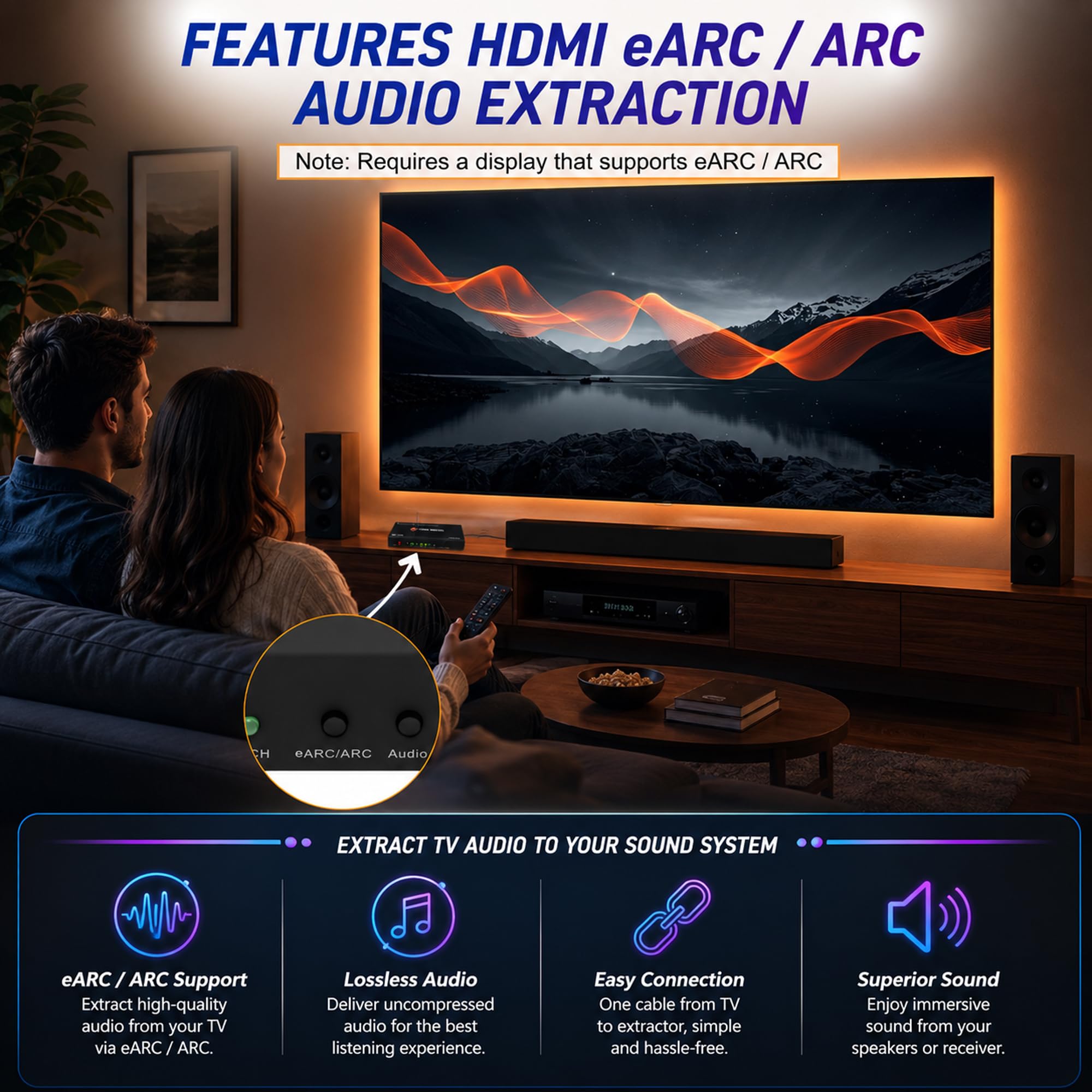 J-Tech Digital Extractor de audio HDMI eARC/ARC 4K, 4K 60Hz HDMI a óptico + convertidor RCA L/R, convertidor de audio digital a analógico DAC para consolas de juegos HDTV, portátiles, Blu-Ray [JTECH