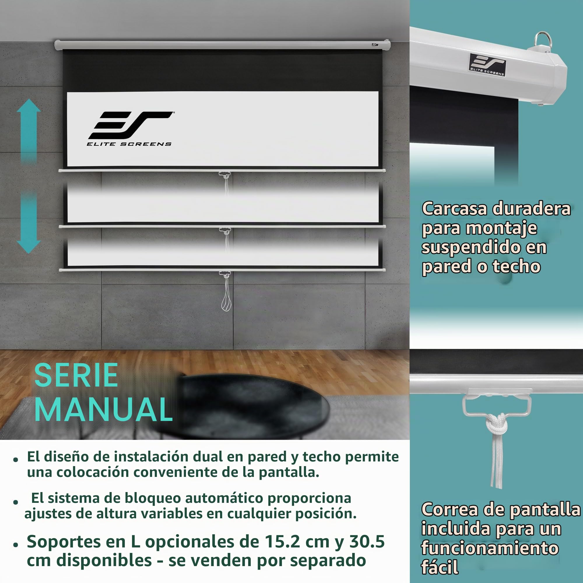 Elite Screens Manual Series, 100 Pulgadas con caída de 24 Pulgadas, Pantalla de proyector retráctil extraíble, Cine de Juegos, M100XWH-E24