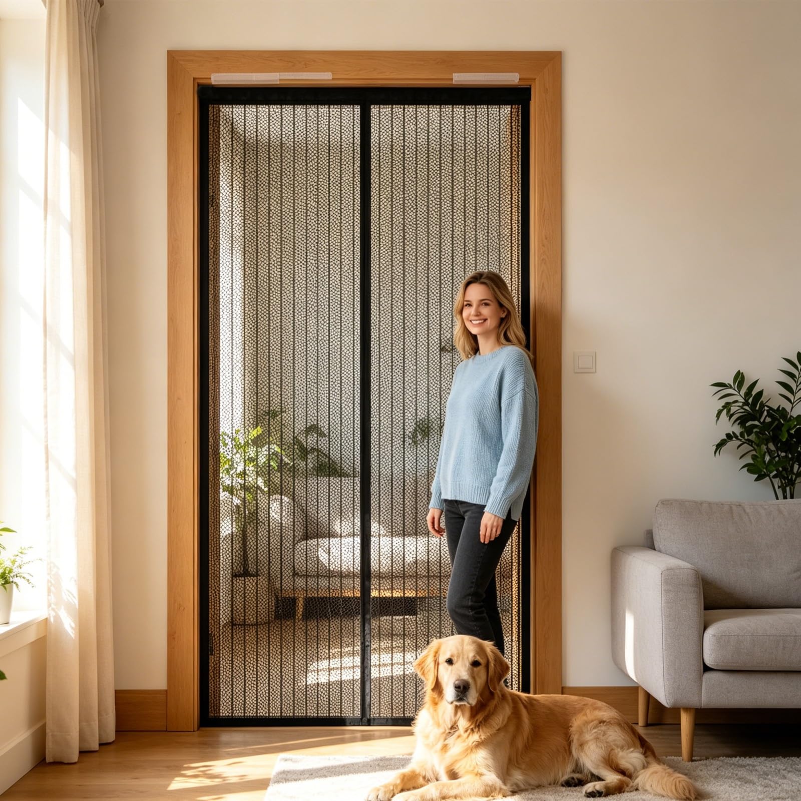 Gaifnag Black Fly Screens Doors 105 X 233 Cm Patio Door Nets With Magnets For Keeping Out Flies, Mosquito Net, Insect Mesh Magnetic Screenfly Doors For Living Room Kitchen Patio,