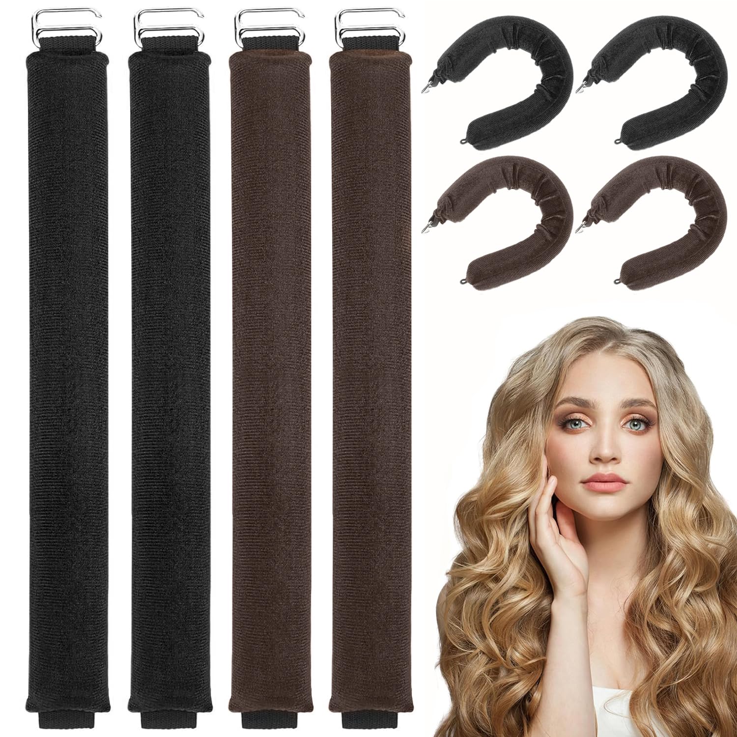 Nigwedete New 4 Pcs Heatless Hair Curler to Sleep in, Soft Large Flexible Heatless Curls Set, Lazy Overnight Flexi Blowout Rods No Heat for Hair Styling Tools, Hair Care Gift for Women