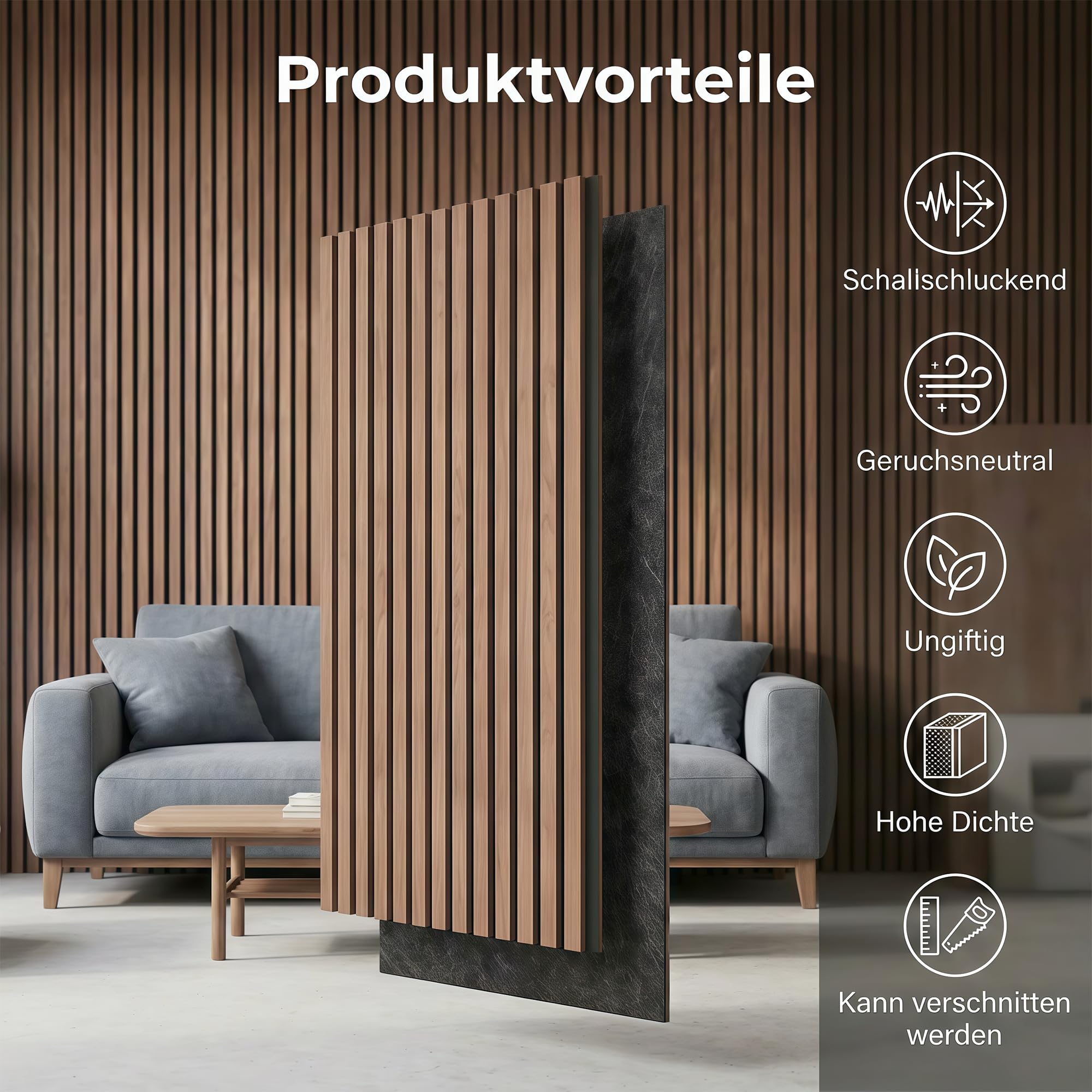 Brstheco Akustikpaneele Holz 120x60cm Packung mit 2 Eiche Holzoptik Lamellenwand 3D Holzpaneele Acoustic Wandverkleidung Wall Panels für Wohnzimmer Schlafzimmer Büro, Wanddeko Lamellen