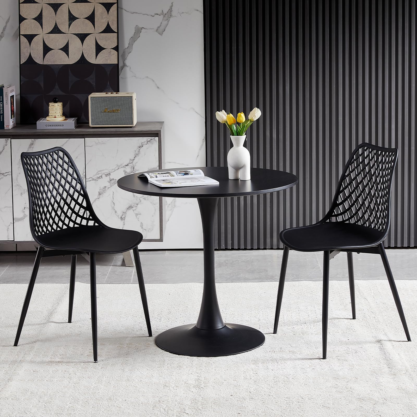 buybyroom Table à Manger Ronde Moderne pour Cuisine, Salon, Salle à Manger, Balcon, Table Ronde diamètre 70 x 70 cm, Noire