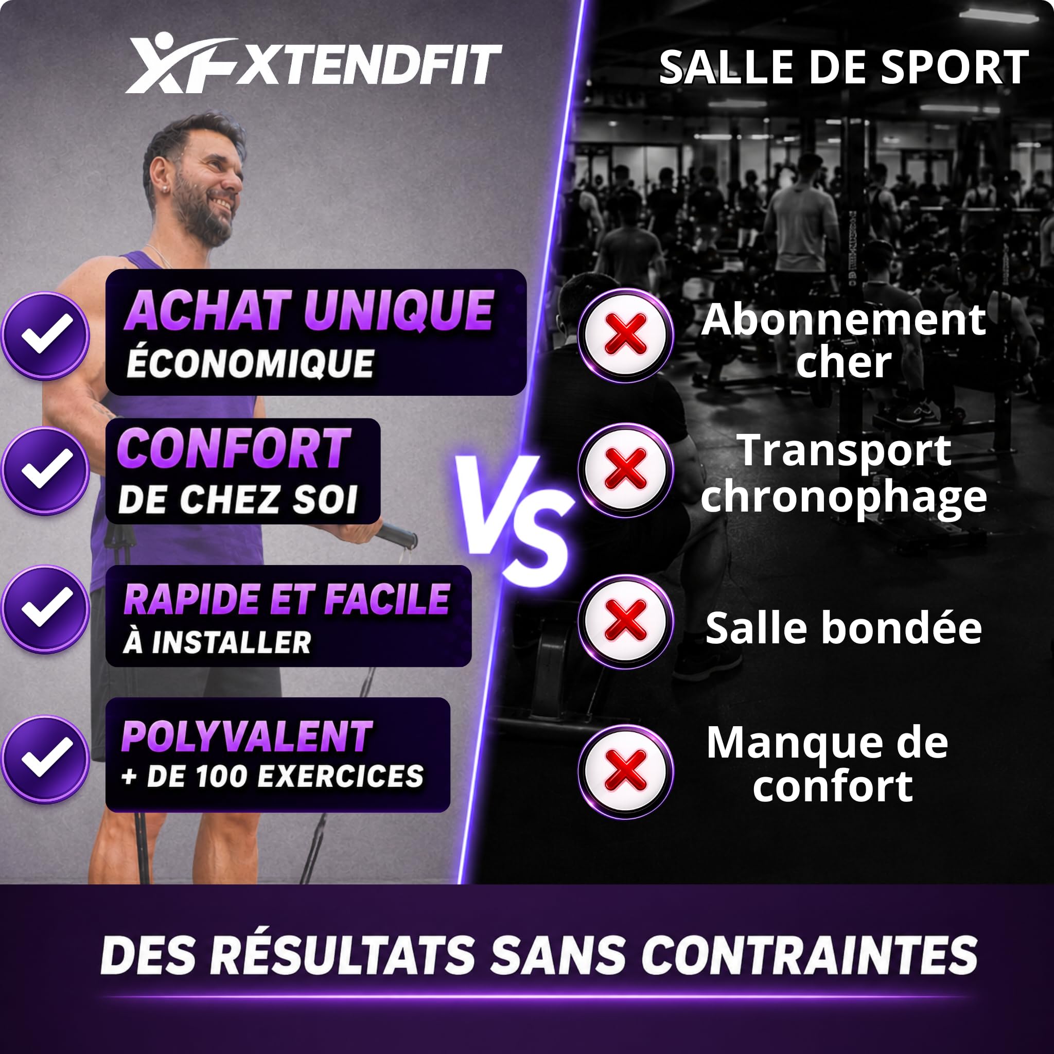 XTENDFIT Kit Musculation Élastique 10 Bandes Résistance 170kg Barre Renforcée