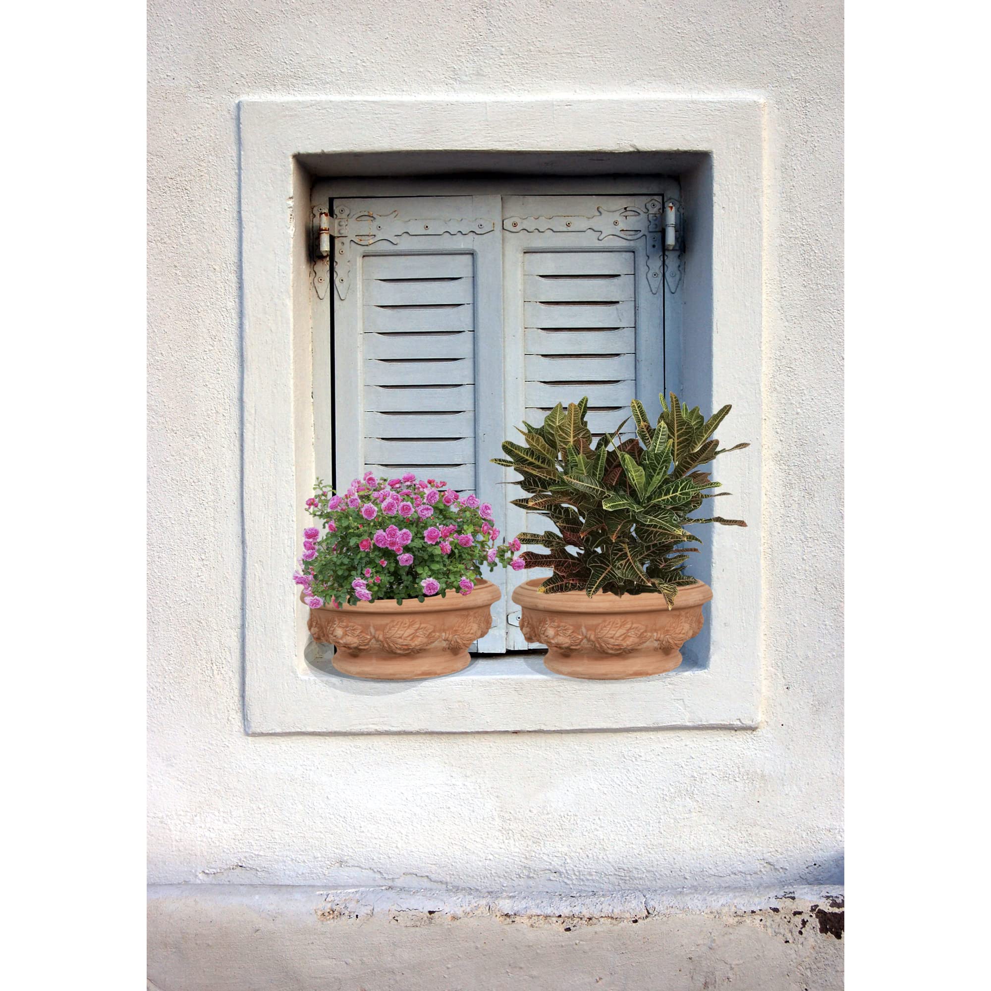 Biscottini Lot de 2 grands pots de fleurs en terre cuite 40 x 40 x 19 cm - Grand pot de fleurs d'extérieur fait main en terre cuite
