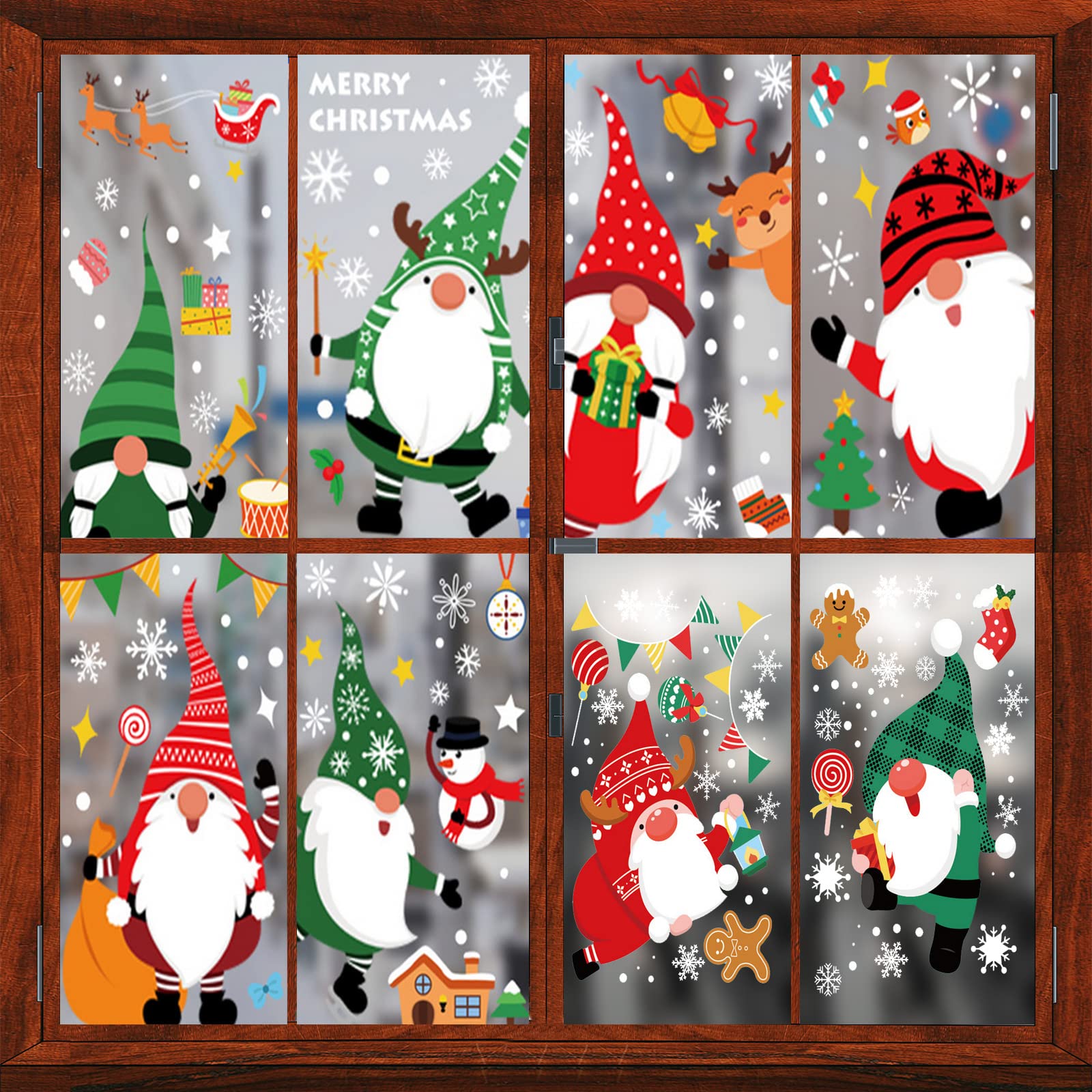 BOZHZO Vetrofanie Natalizie 313 PZ, Vetrofanie Natale Rimovibile Statici in PVC, DIY Addobbi Natalizi Contiene Fiocco di Neve, Natalizia Alci, Babbo Natale