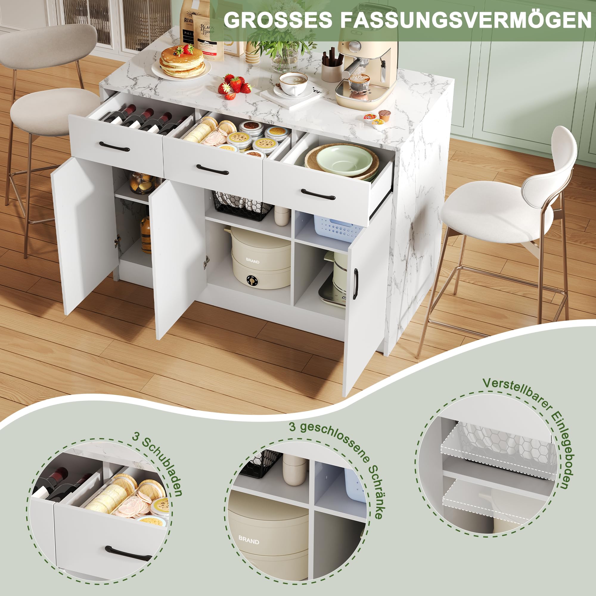 Gxffipw Küchenwagen 120x40-65x90 Cm - Mit Klappbarer Arbeitsplatte & Schubladen, Schwarz