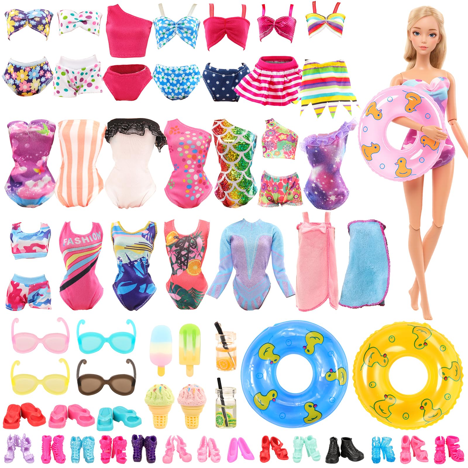 Miunana 26 Pezzi Per 11.5 Pollici 30 CM Bambola: 5 Costumi Da Bagno + Pijama + 8 PCS Scarpe + 4 PCS Occhiali Da Sole + Circolo Di Nuoto + 6 Accessori (NON INCLUDE BAMBOLA)