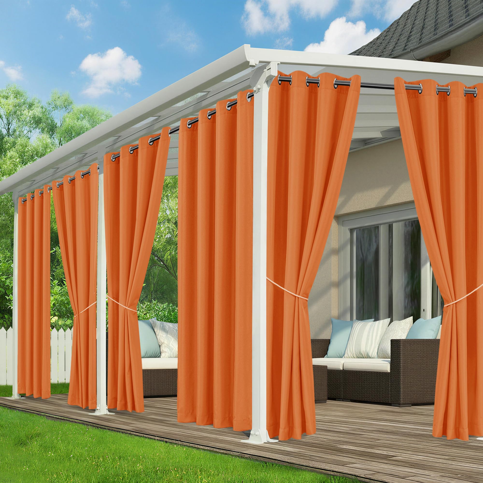 Photo 1 of RichSets Patio Curtains Outdoor Waterproof - 6 Panels Privacy Weatherproof Outside Curtains with Grommets for Pergola, Gazebo, Porch, Cabana, Balcony, 54 x 95 Inch, Mecca Orange