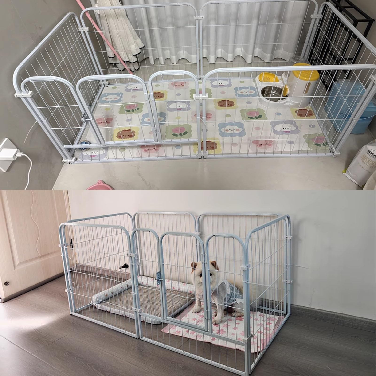 Parque para Perros Vallas para Perros， Corralito para Perros Pequeños y Medianos de Acero para Interior y Exterior，para Cachorros, Gatos, Conejos, Hurones(White,B_47.2X23.6X23.6IN)
