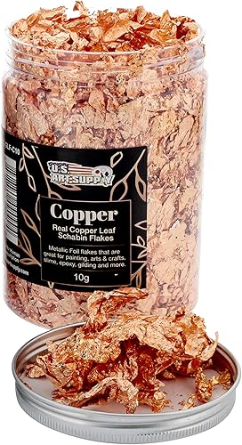 Miniatura 6 de U.S. Art Supply Schabin - Copos dorados de lámina metálica (paquete de 3), botellas de cobre de imitación de 0.45 oz (10 g), copos de hoja de metal