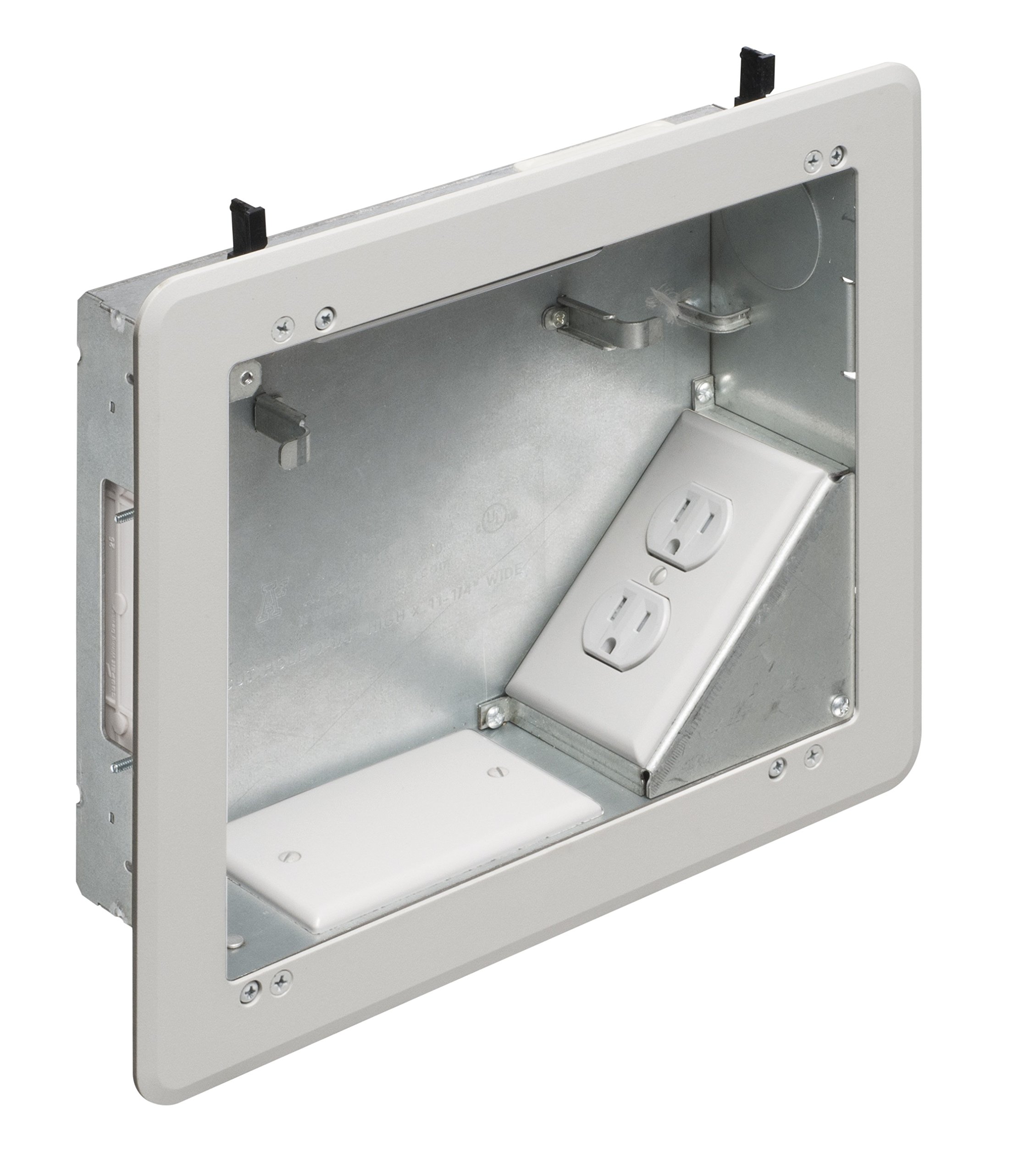 Arlington Industries TVBS810 - White, Steel, Traditional, 8x8 Inch, 1-1/2" Knockout, Includes Cover Blanks, Wallplate, CED130, Cable Connectors-image-49