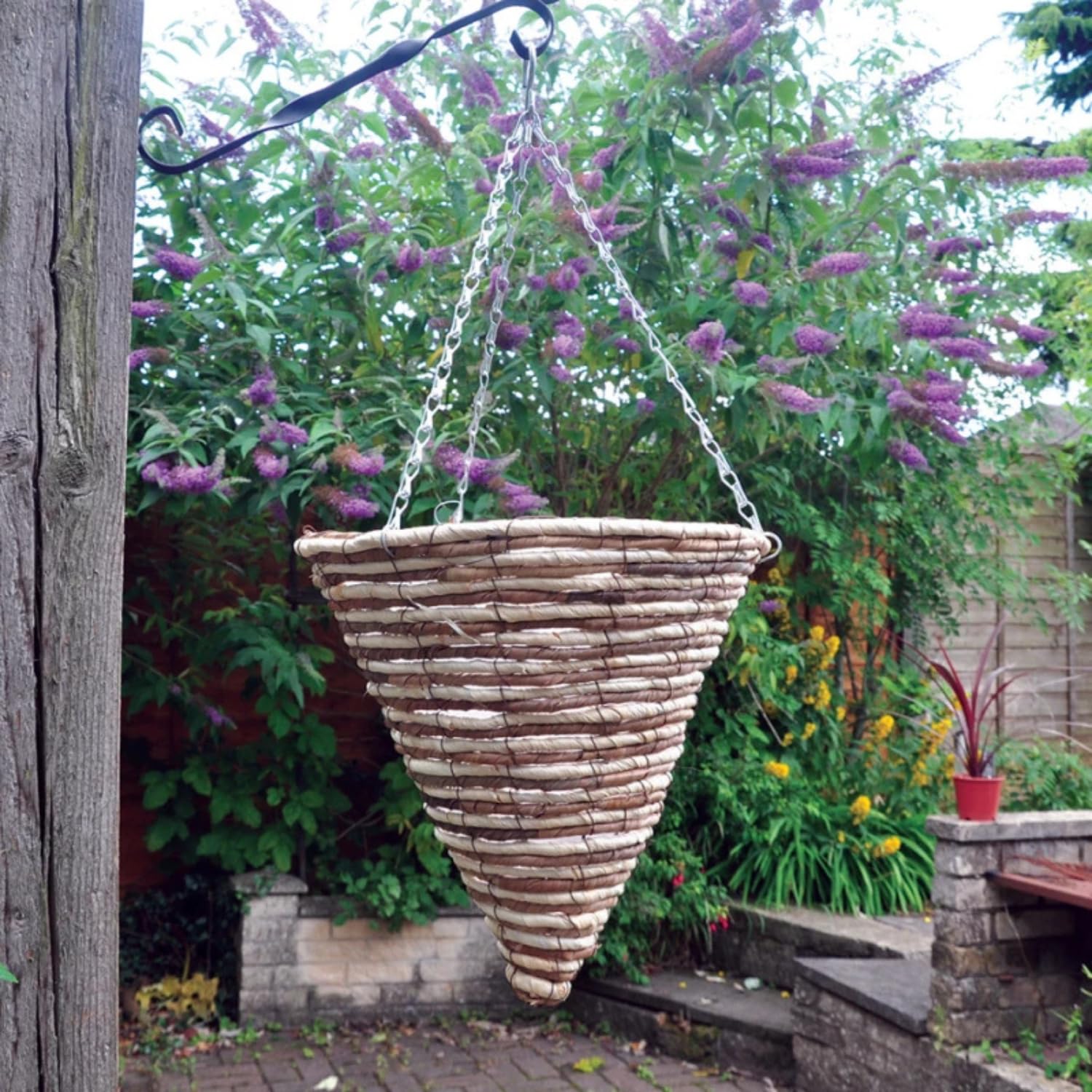GardenMile Rattan 12" Rope Cone Hanging Basket Heavy Duty Hang Up Planters Outdoor Indoor Greenhouse Accessories Garden Decorations Durable Plant Hanger — image 1