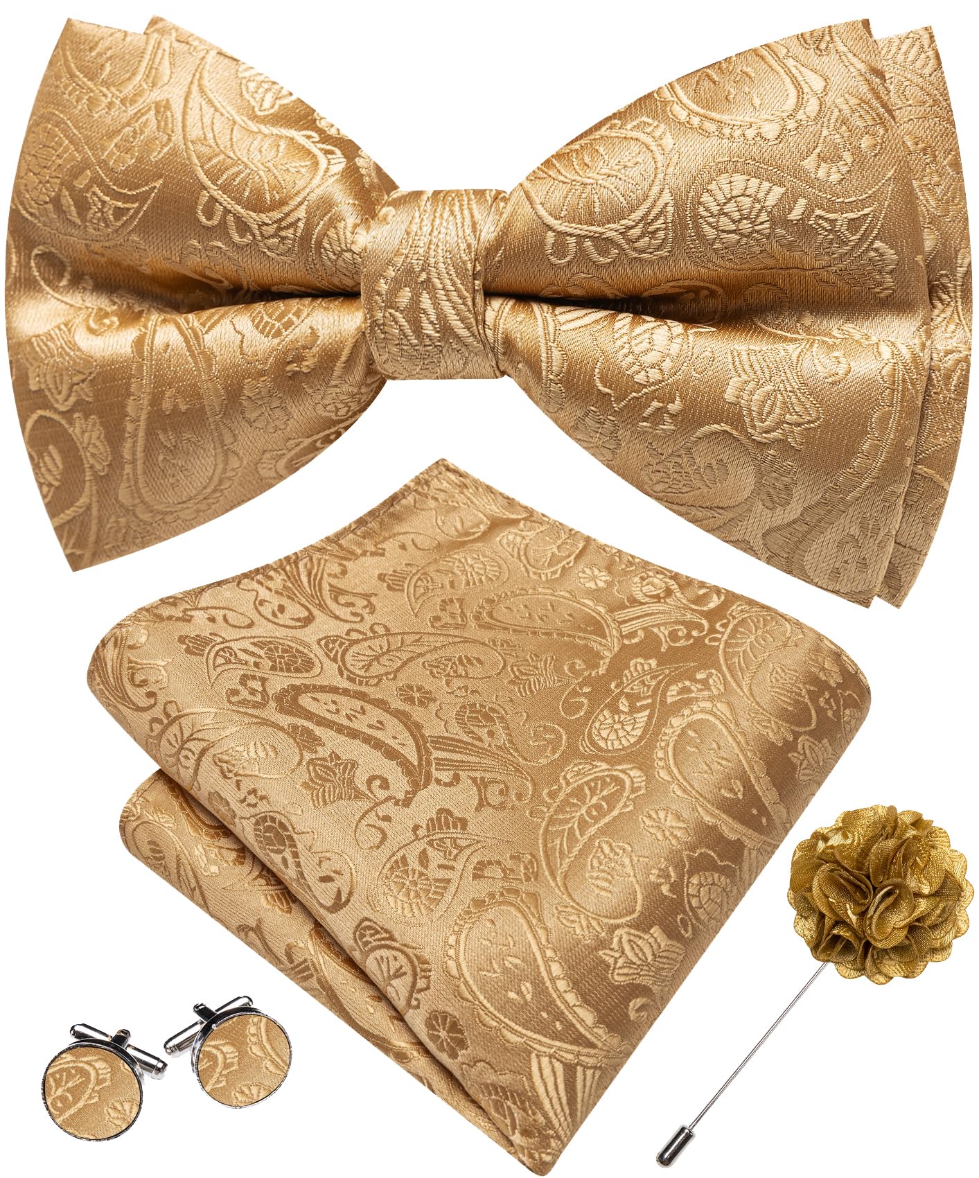 YOHOWA Mens Bow Tie Paisley Coloful Pre-tied Bowties Handkerchief Cufflinks