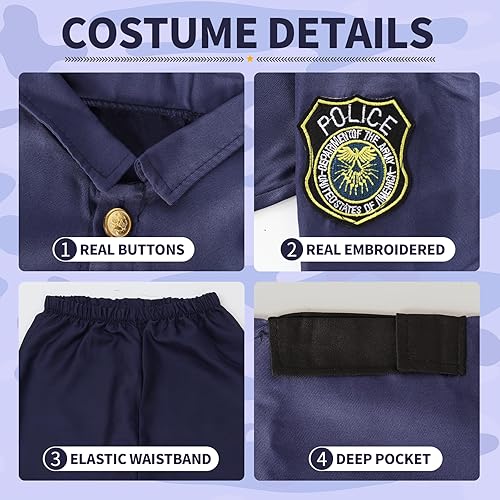 Miniatura 7 de Kodvinp Disfraz de oficial de policía para niños, disfraz SWAT para niños con chaleco, disfraces completos de Halloween para niños de 3 a 10 a 12
