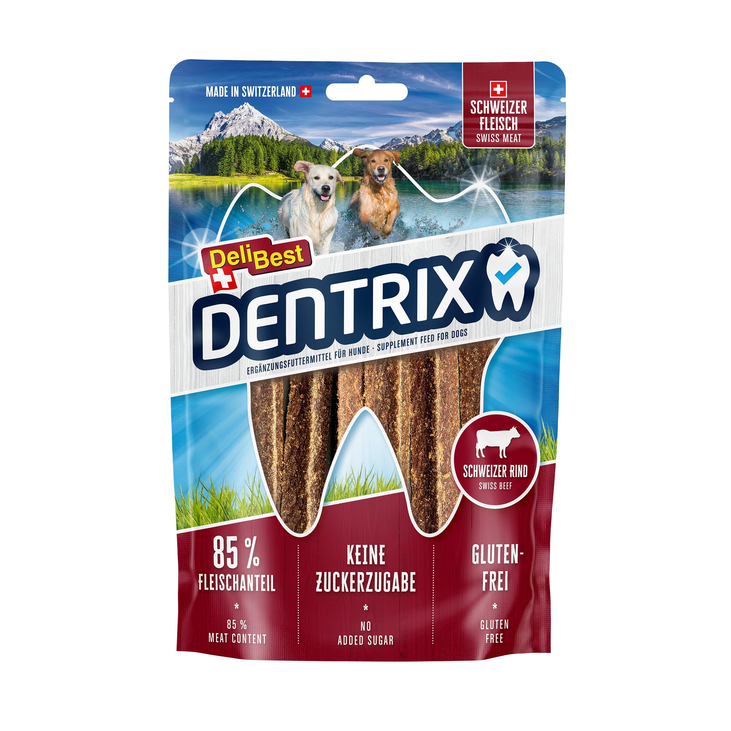 DeliBest Dentrix Schweizer Rindfleisch I Hunde dental Sticks für die intensive Zahnreinigung I kalt geformt - sehr schmackhafter Hunde Snack aus frischem Fleisch I Hundezahnpflege Snack 70g
