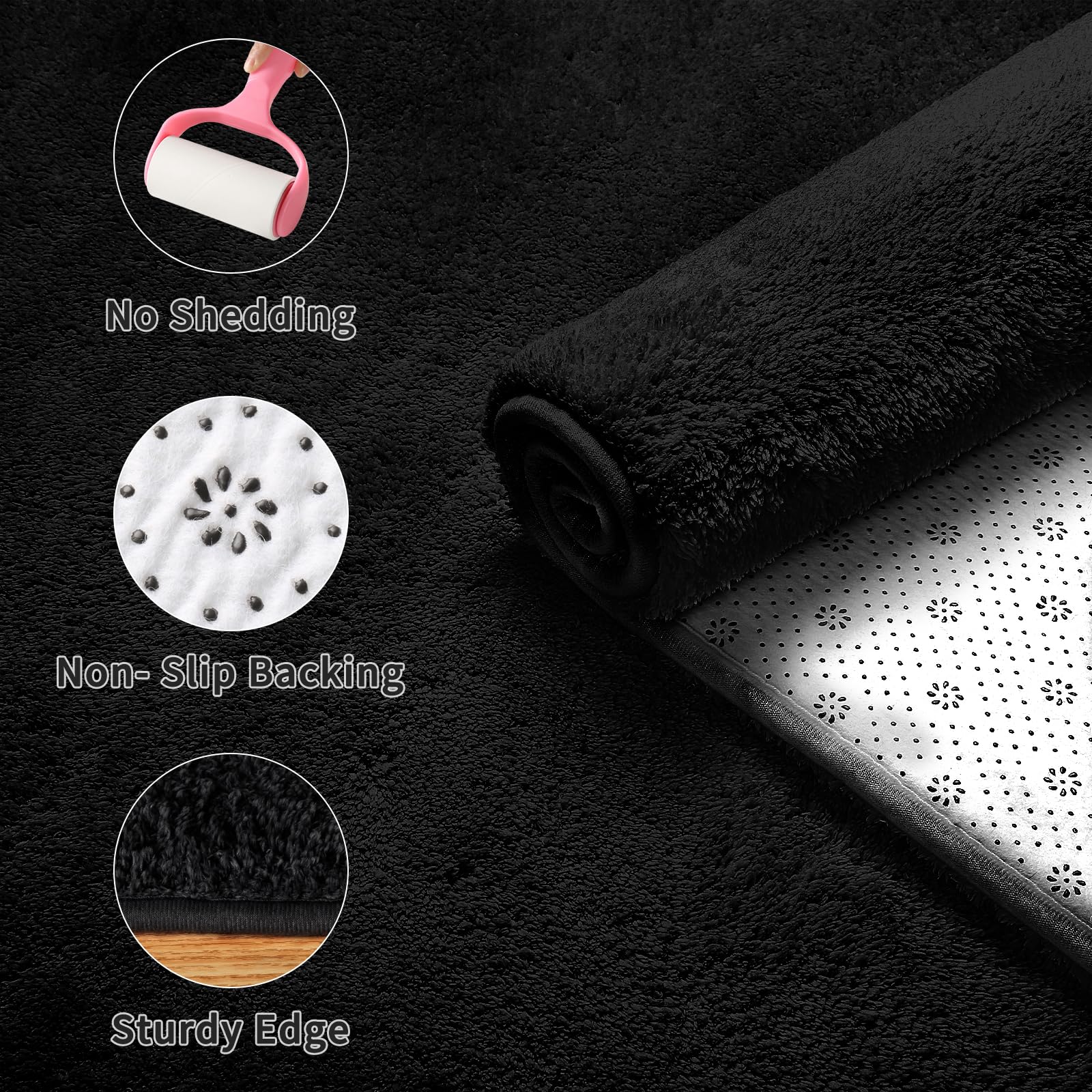 Sour Lemon Tappeto Salotto a Pelo Corto, Tappeti 160x230cm, Tappeto Camera Da Letto Antiscivolo, Tappeto Soggiorno Peloso Morbido Lavabile Tappeto Cameretta Bambina Bambino (Nero, 140x200cm)