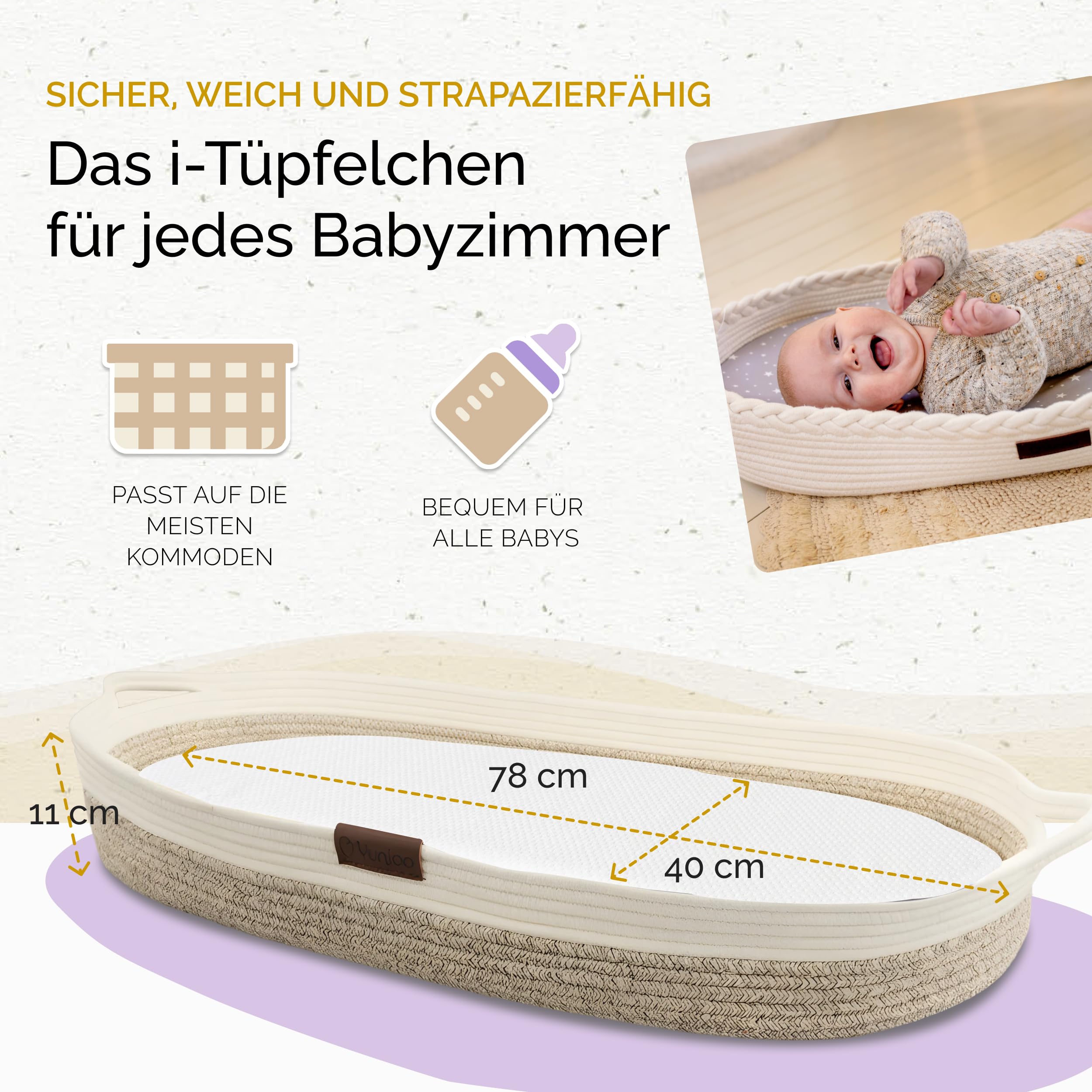 Yunioo Wickelkorb Baby mit Reise Wickelauflage, Weiche, tragbare, wasserabweisende Hülle Babykorb - Geschenke für Baby