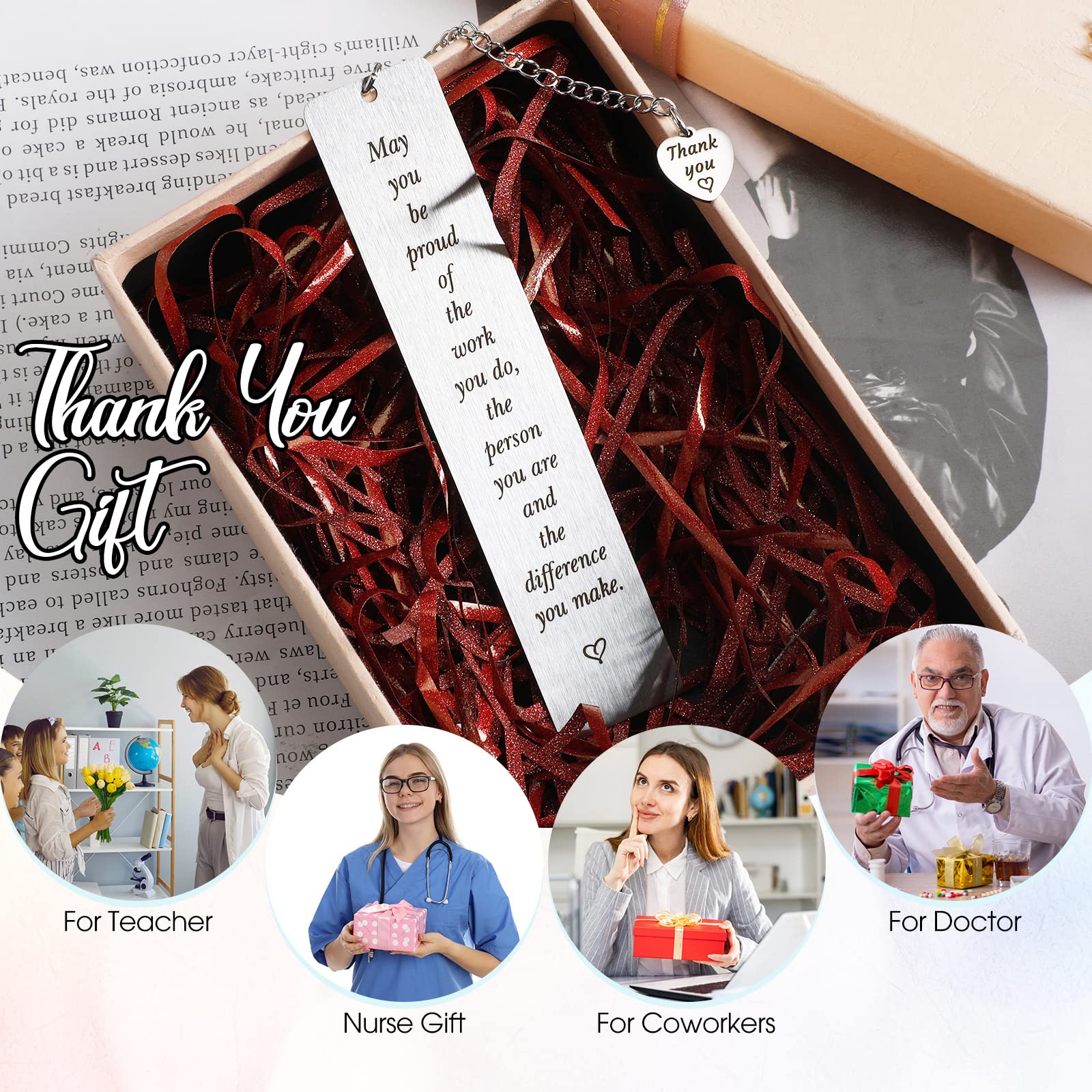 Instructor Appreciation Gift Bookmark - Stainless Steel Thank You Bookmark For Teacher, Mentor, Professor (Comes With Velvet Pouch)