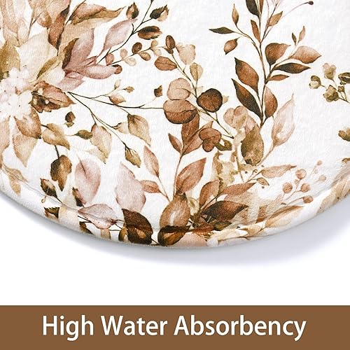 Miniatura 5 de MitoVilla Juego de 4 piezas de hojas de plantas marrones con cortina de ducha y alfombras, juegos de cortinas de ducha florales rústicas con