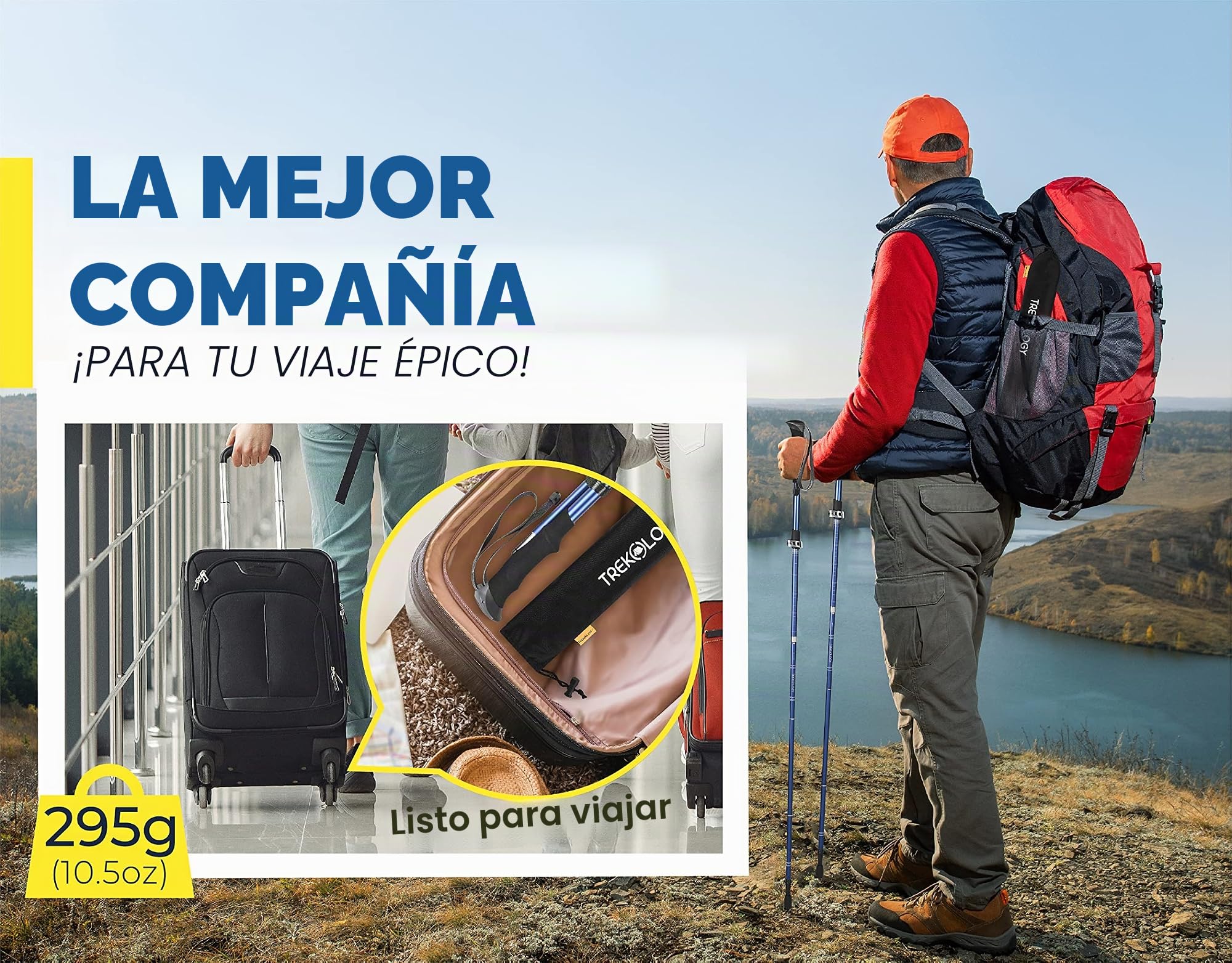 TREKOLOGY TREKZ SE Set de 2 Bastones Trekking Plegables - Nórdico Bastones Senderismo para Hombre, Mujeres y Personas Mayores - Bastones para caminar montaña Porras Seguridad con Empuñadura Espuma EVA