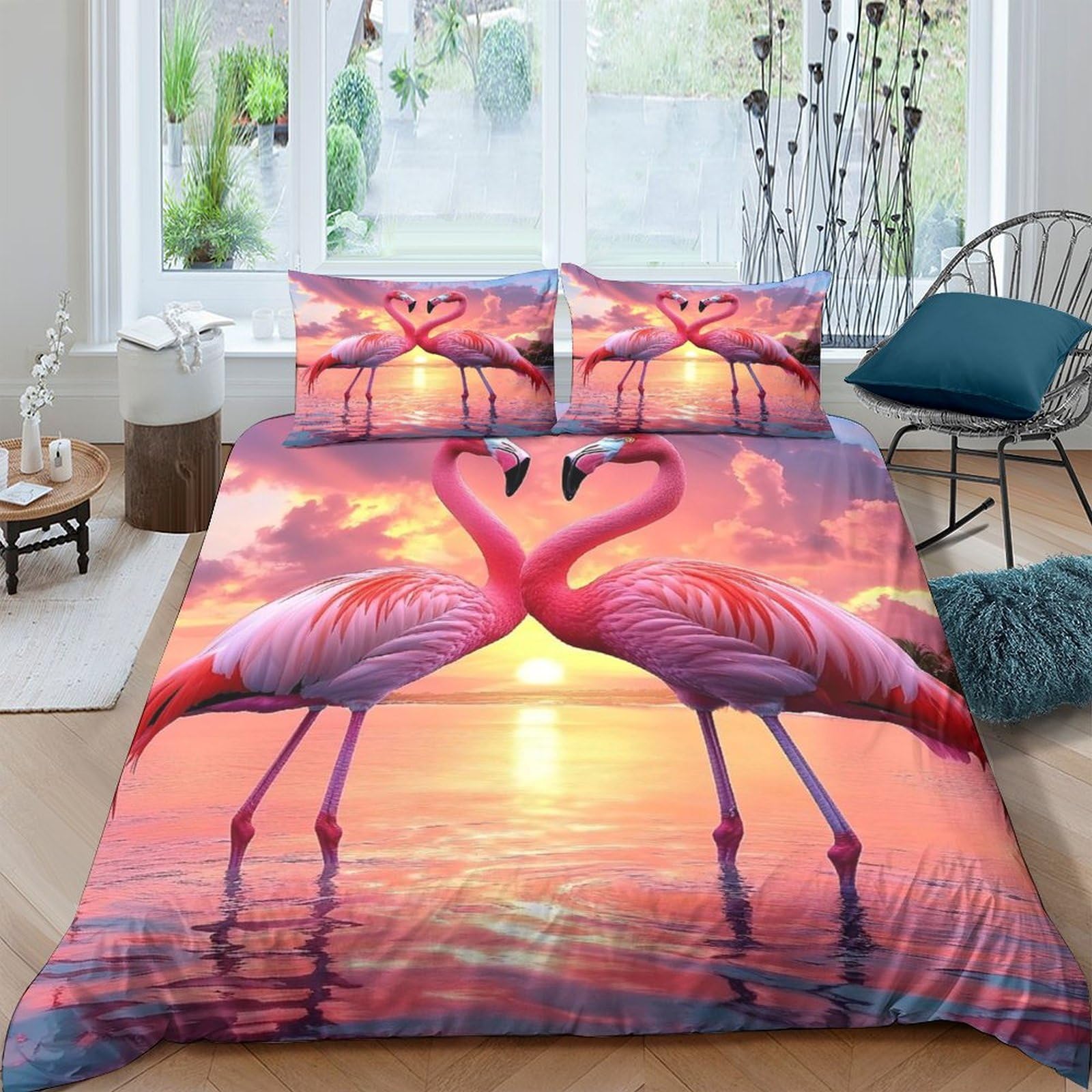 Ctjqhvkz Style-4 3D Printed Sunset Flamingo Fitted Sheet Microfiber Soft Anti-Slip Mattress Cover For Bedroom Dorm Apartment Decor Single（135X200cm）