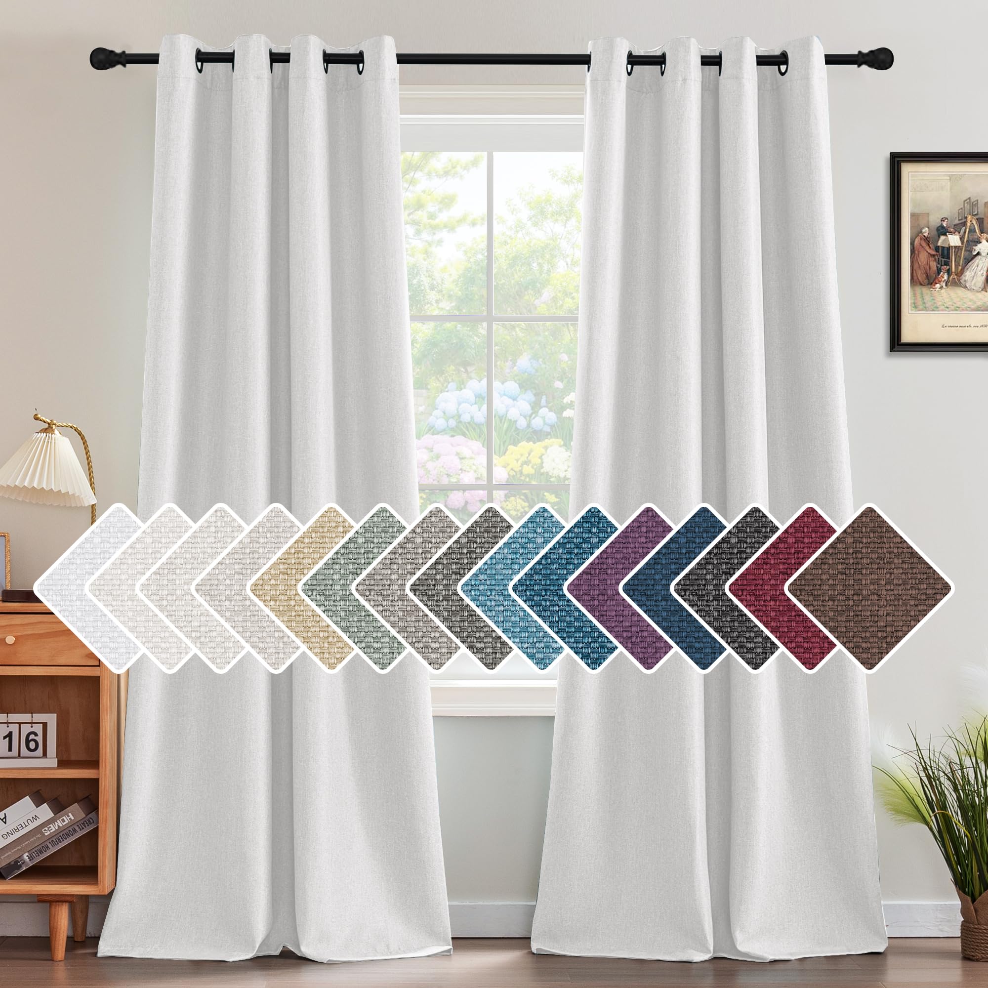 H.VERSAILTEX Linen Blackout Curtain 96 Inches Long for Bedroom/Living Room Thermal Insulated Grommet Linen Curtain Drapes Primitive Textured Burlap Effect Window Drapes 1 Panel - Heather Pure White