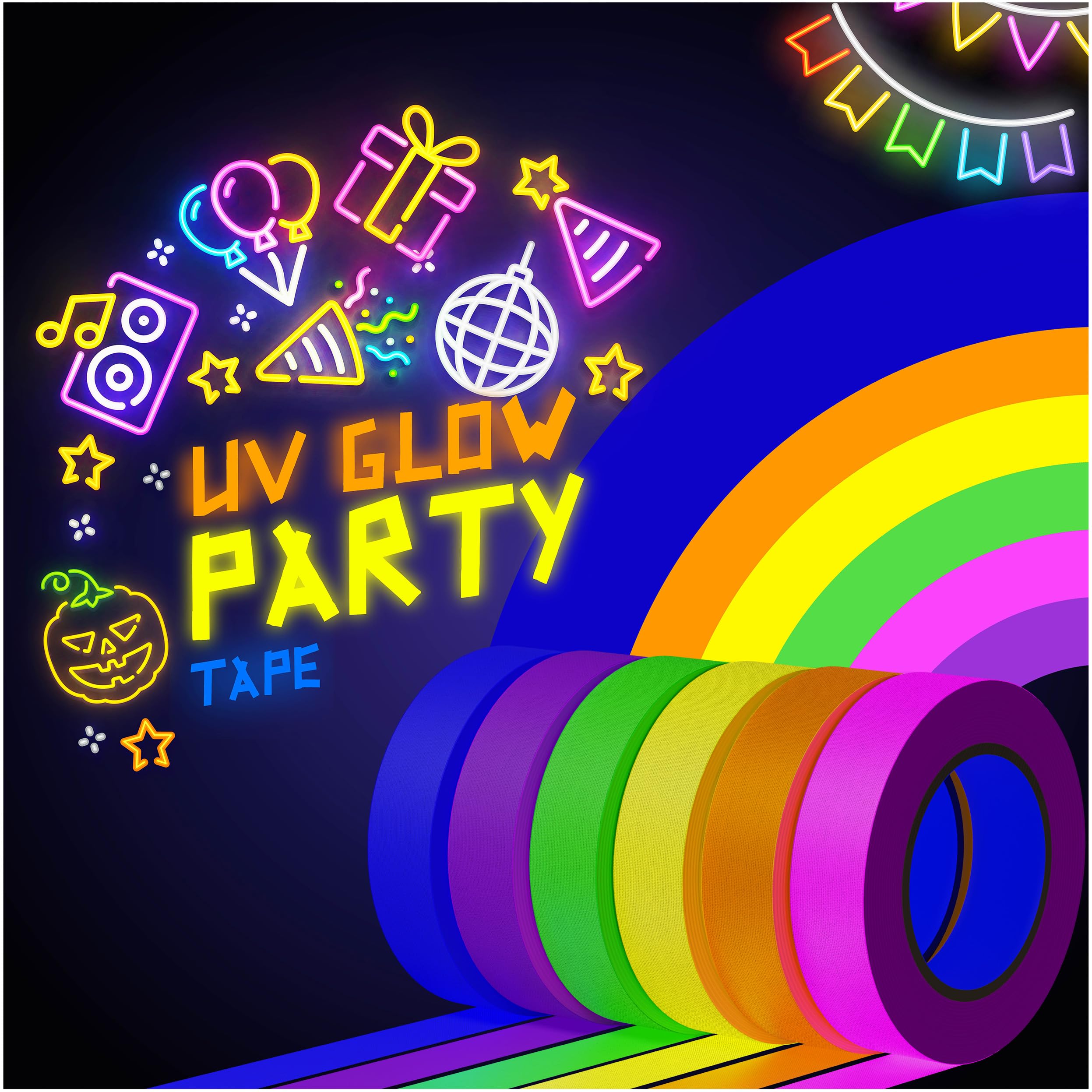 D-Xam 6-Pack Neon Gaffer Tape - 0.6 or 1 inch UV Blacklight Reactive Glow in The Dark Tape, Best for Parties, Dance Floors, Theaters & DIY Projects -
