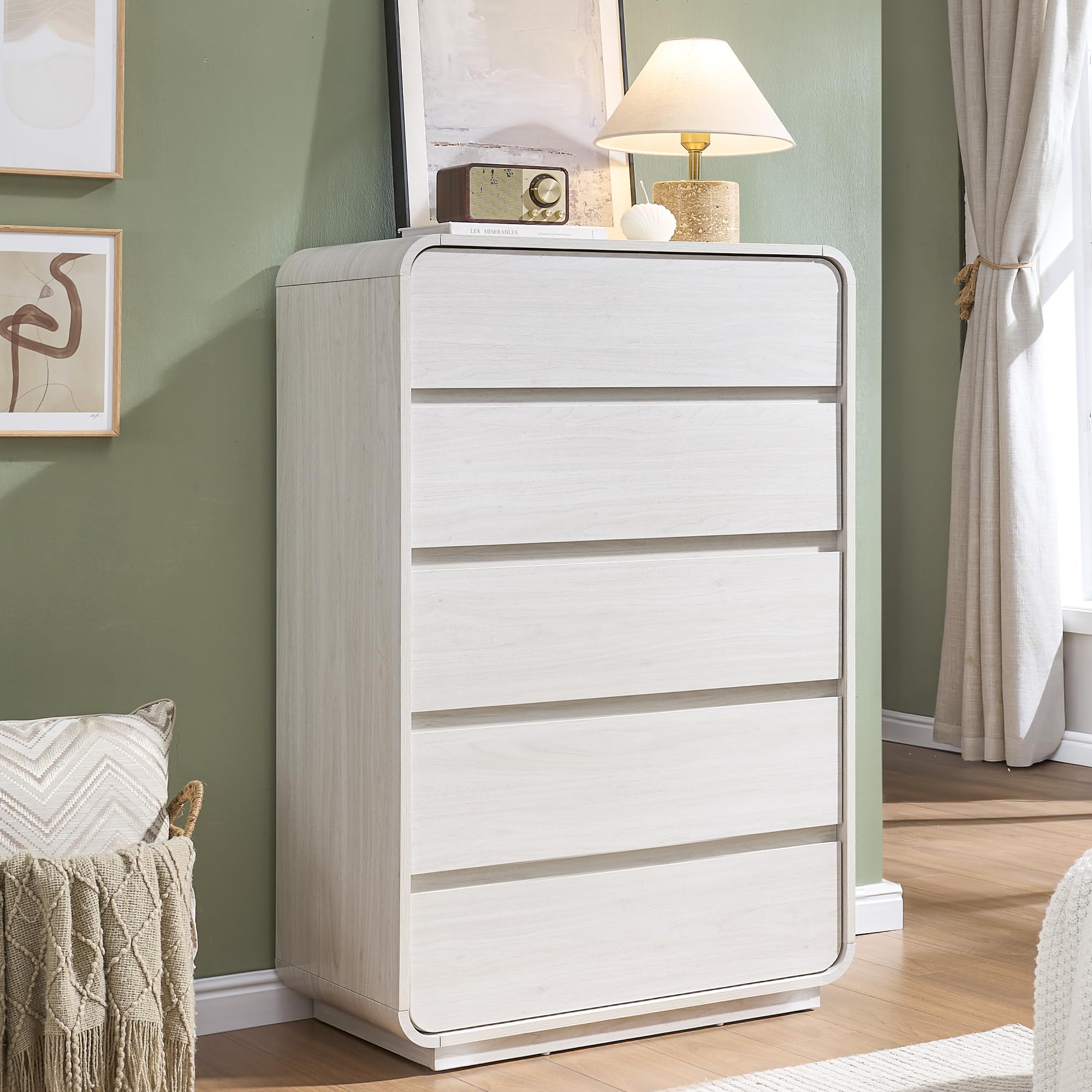white round dresser Standifurno 5 Drawers Dresser, Curved with Storage Organizer, Modern Drawer of Handleless, Large Chest of Drawers for Living Room, Nursery, Entryway, 29.5''W : Home & Kitchen Six spacious soft Maylilly Dresser and Mirror in