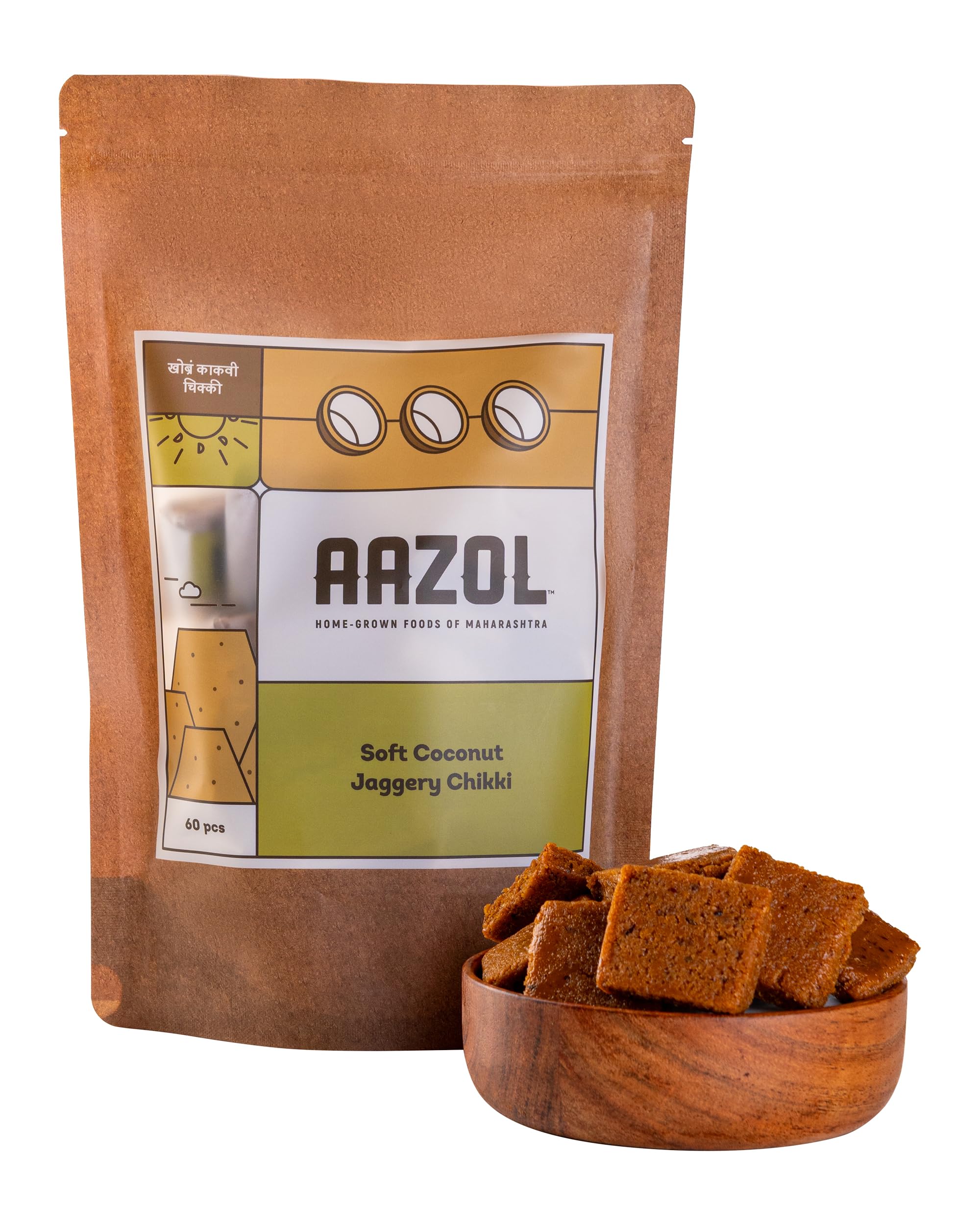 Aazol Soft Coconut Jaggery Chikki - 60pcs | Ideal Dessert | Fresh Coconut with Mineral-rich Liquid Jaggery | NO Added Sugar | Ready to Eat (B0D4LLC15Y) Amazon Price History, Amazon Price Tracker